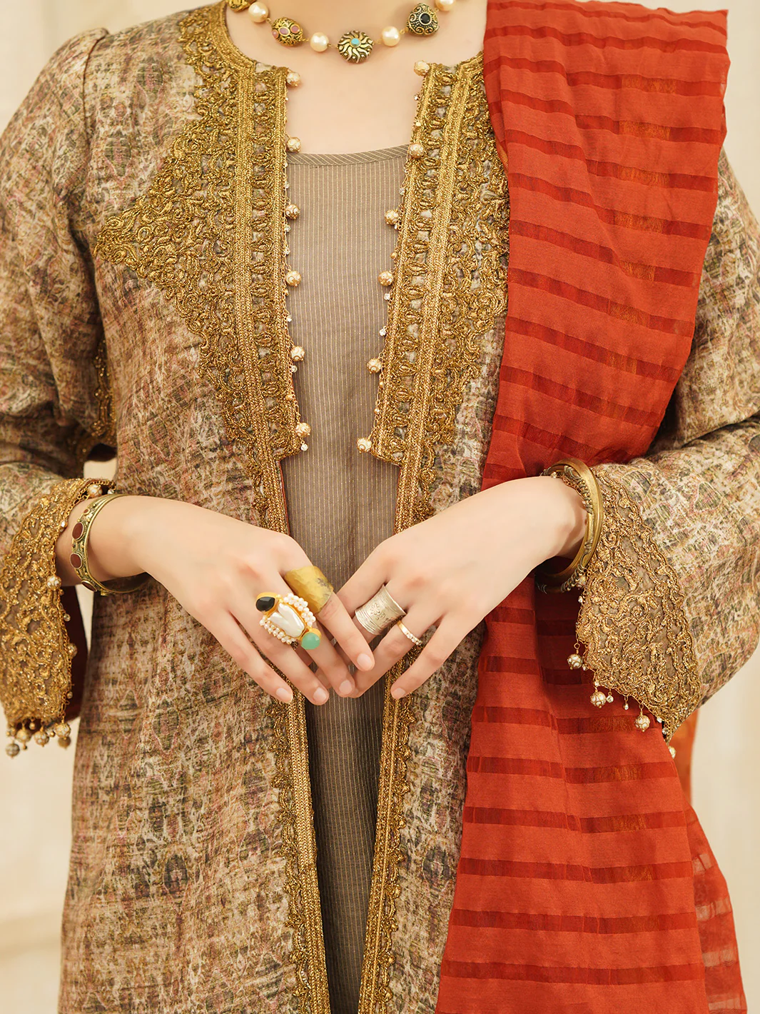 Beige Jacquard 3Pc Stitched - ALP-3PS-1166 - Image 2