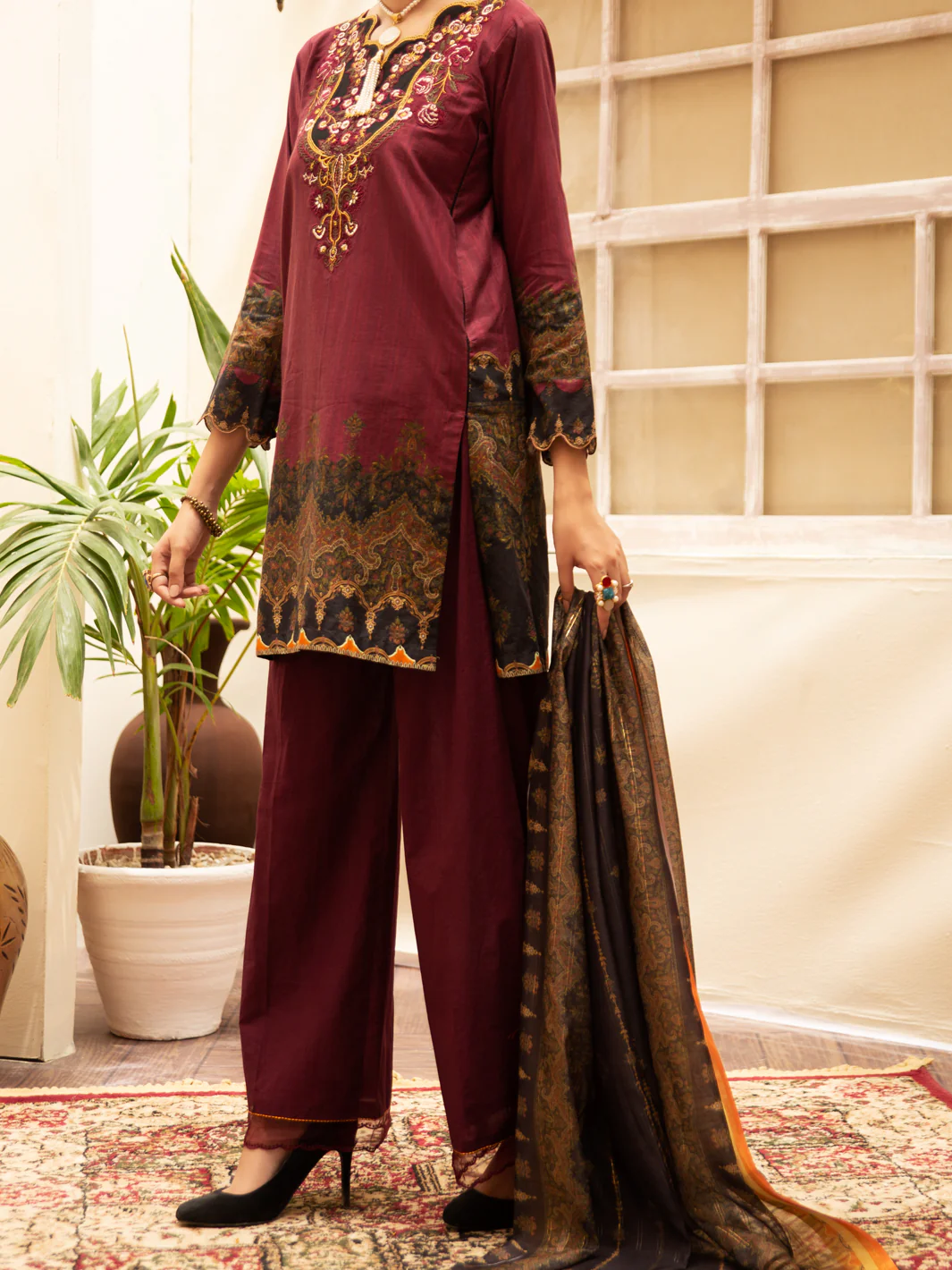 Maroon Cambric 3Pc Unstitched - ALP-3PS-1178 - Image 3