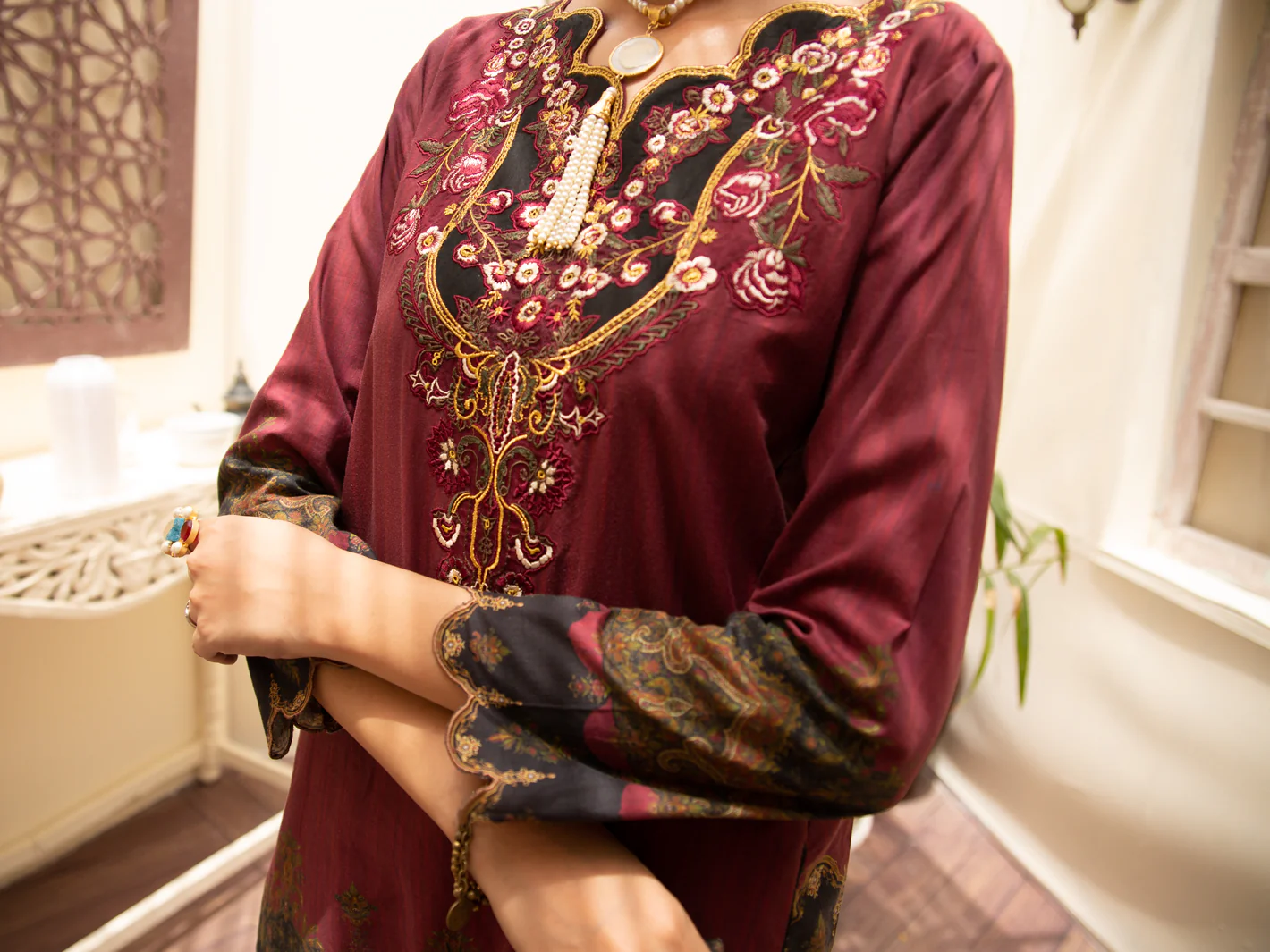 Maroon Cambric 3Pc Stitched - ALP-3PS-1178 - Image 3