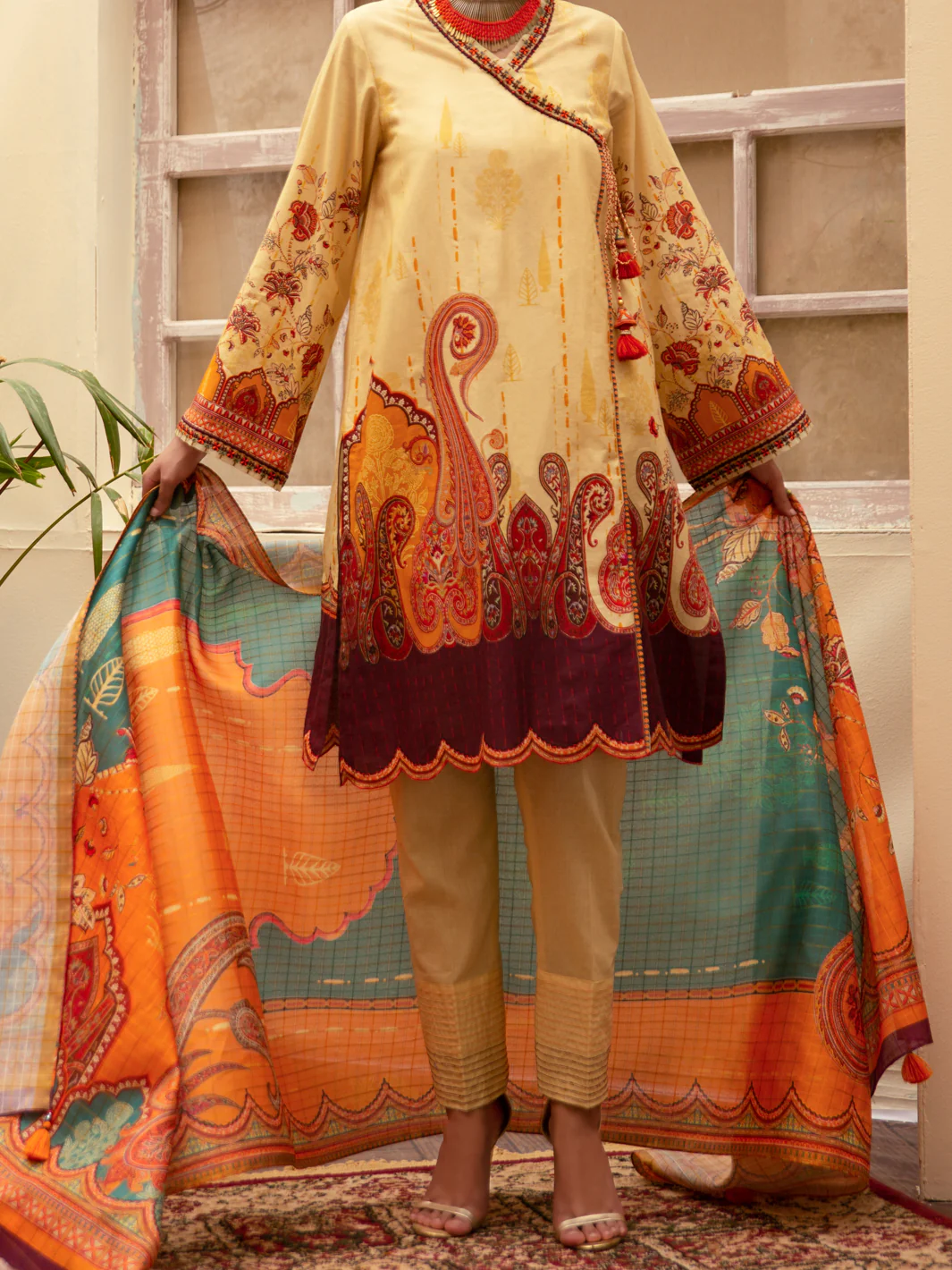 Beige Cambric 3Pc Unstitched - ALP-3PS-1179
