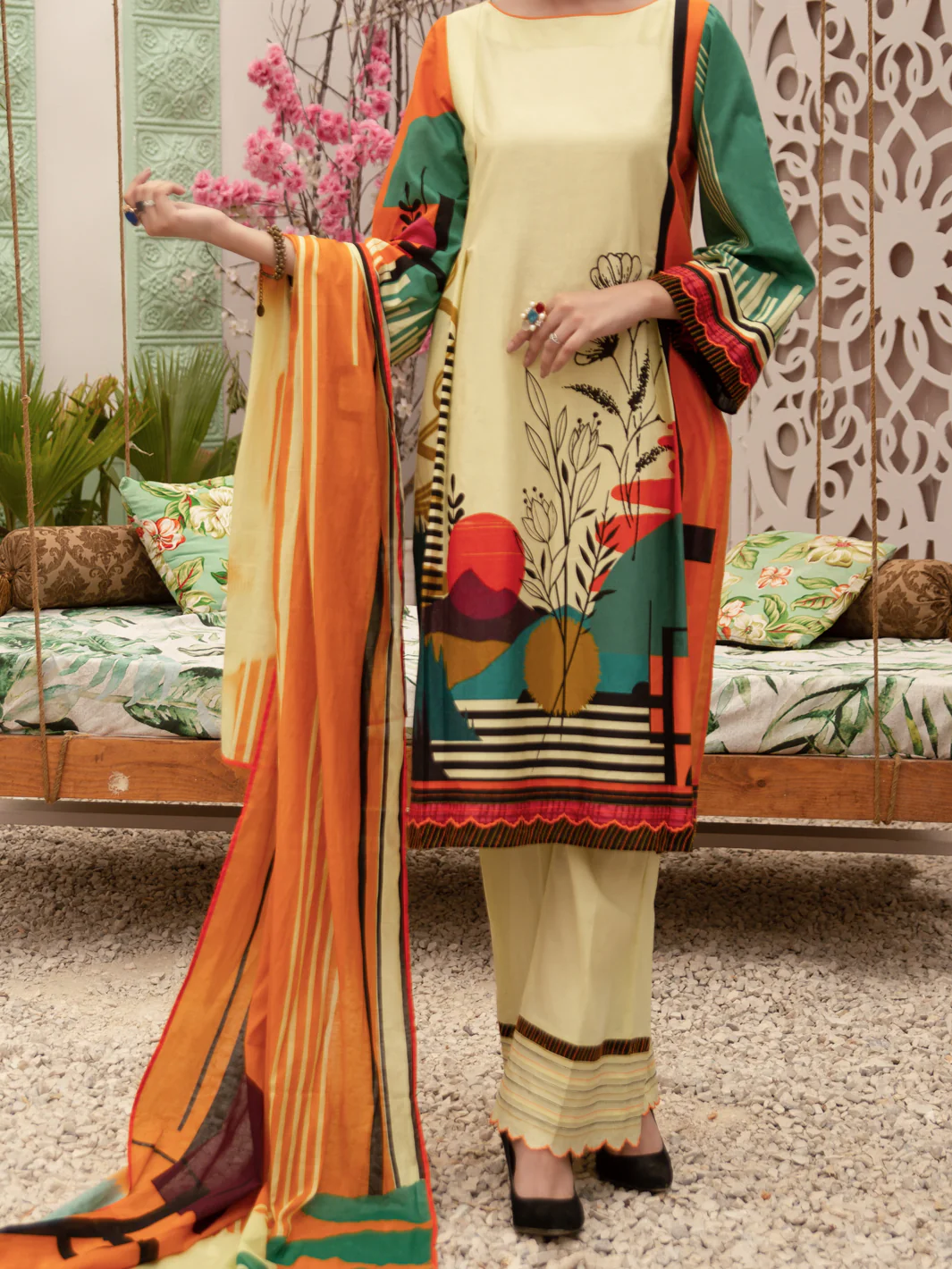 Beige Cambric 3Pc Stitched - ALP-3PS-1183