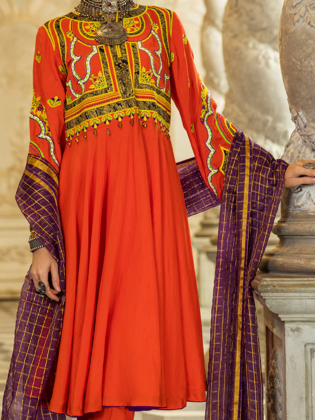 Orange Raw Silk 3Pc Stitched - ALP-3PS-1275 - Image 3