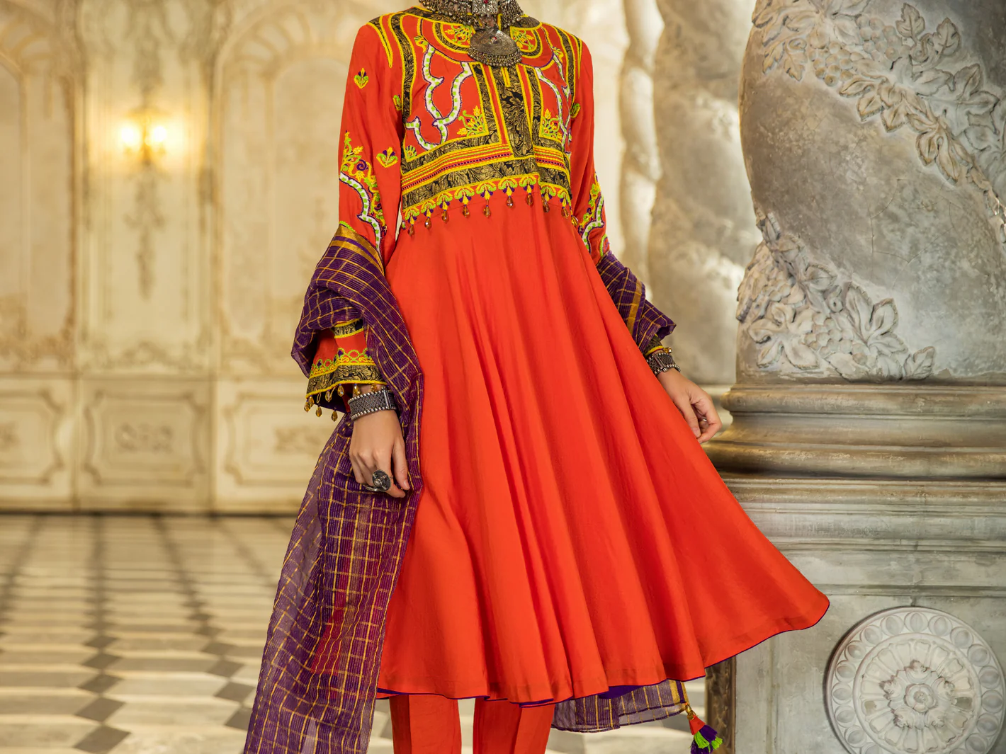 Orange Raw Silk 3Pc Stitched - ALP-3PS-1275 - Image 7