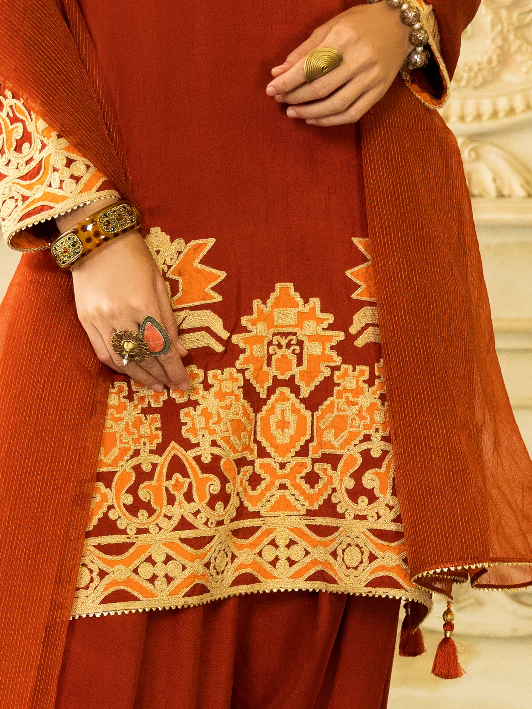 Rust Raw Silk 3Pc Stitched - ALP-3PS-1278 - Image 3