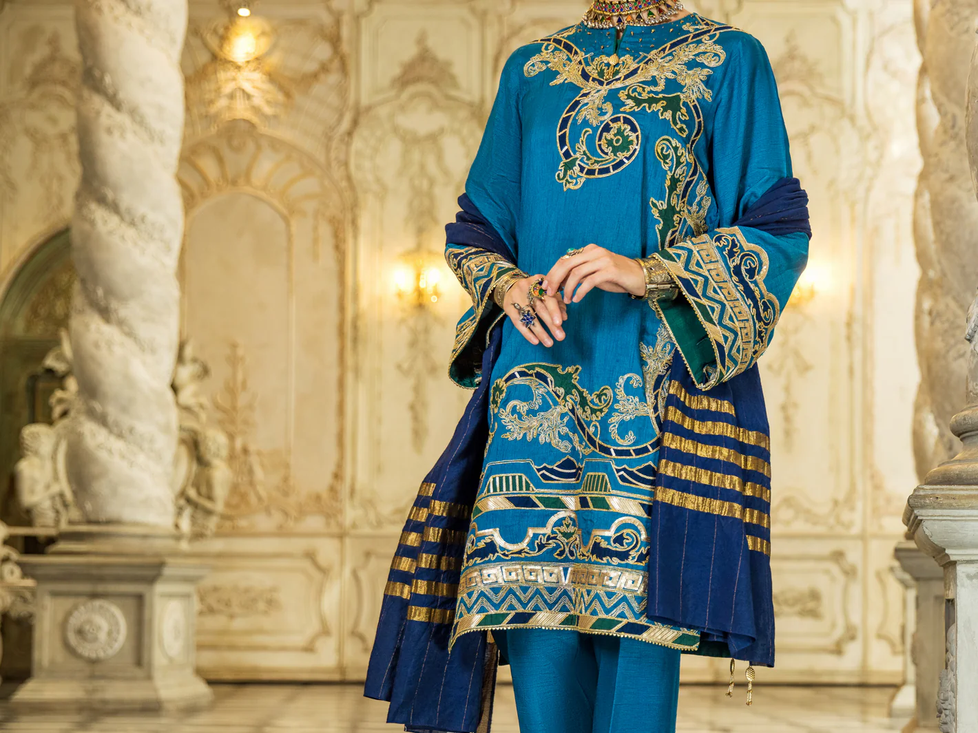 Blue Raw Silk 3Pc Stitched - ALP-3PS-1279 - Image 4