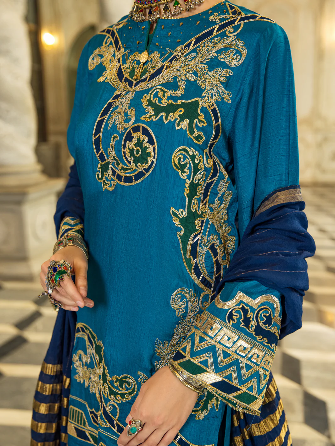 Blue Raw Silk 3Pc Stitched - ALP-3PS-1279 - Image 5