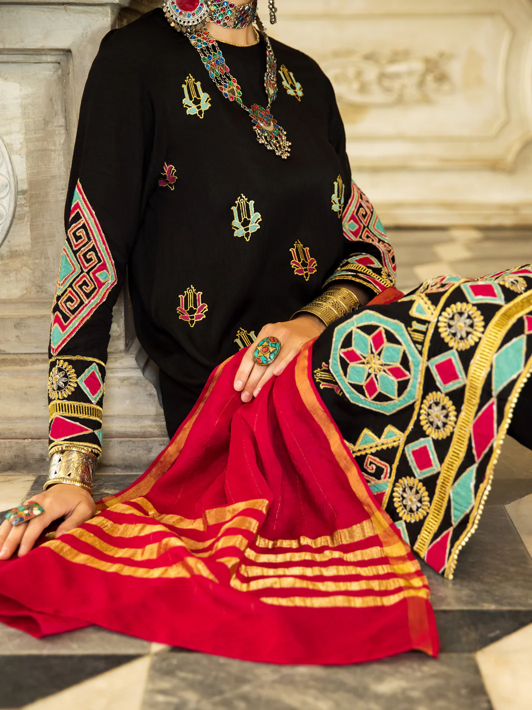 Black Raw Silk 3Pc Stitched - ALP-3PS-1280 - Image 2