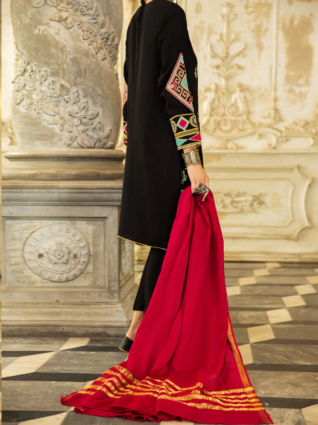 Black Raw Silk 3Pc Stitched - ALP-3PS-1280 - Image 3