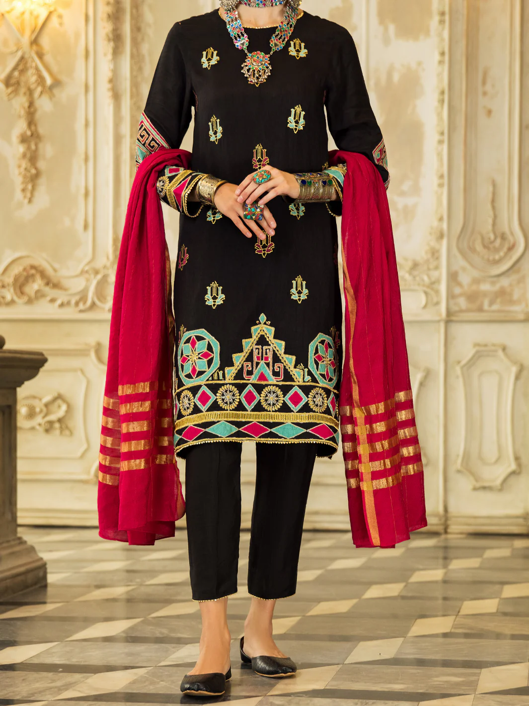 Black Raw Silk 3Pc Stitched - ALP-3PS-1280 - Image 4