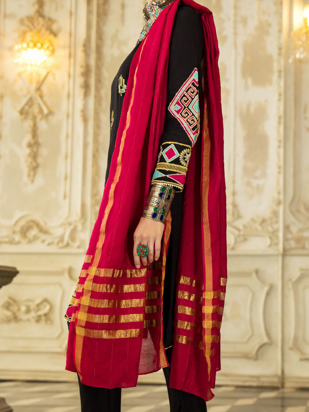 Black Raw Silk 3Pc Stitched - ALP-3PS-1280 - Image 5