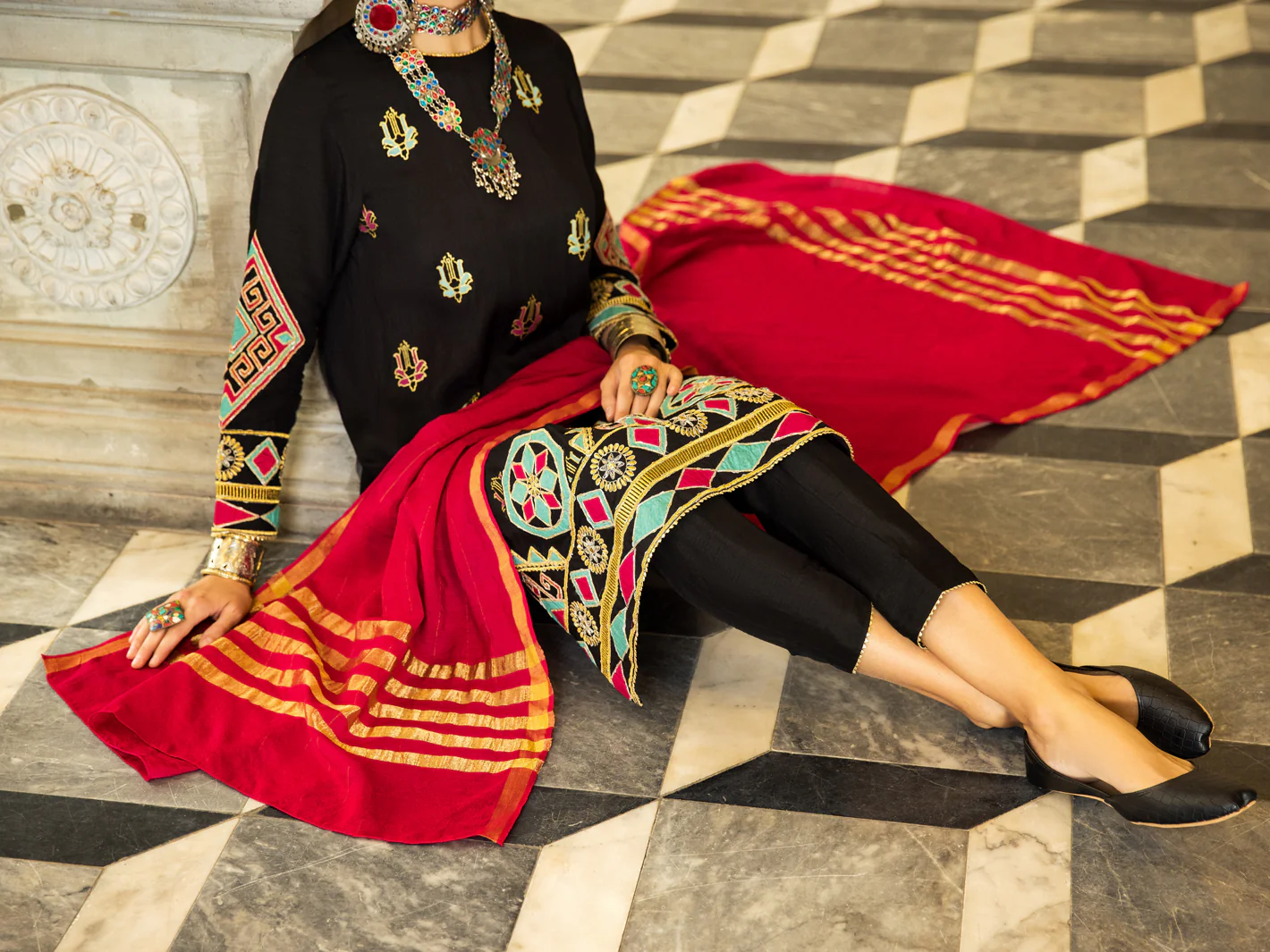 Black Raw Silk 3Pc Stitched - ALP-3PS-1280 - Image 6