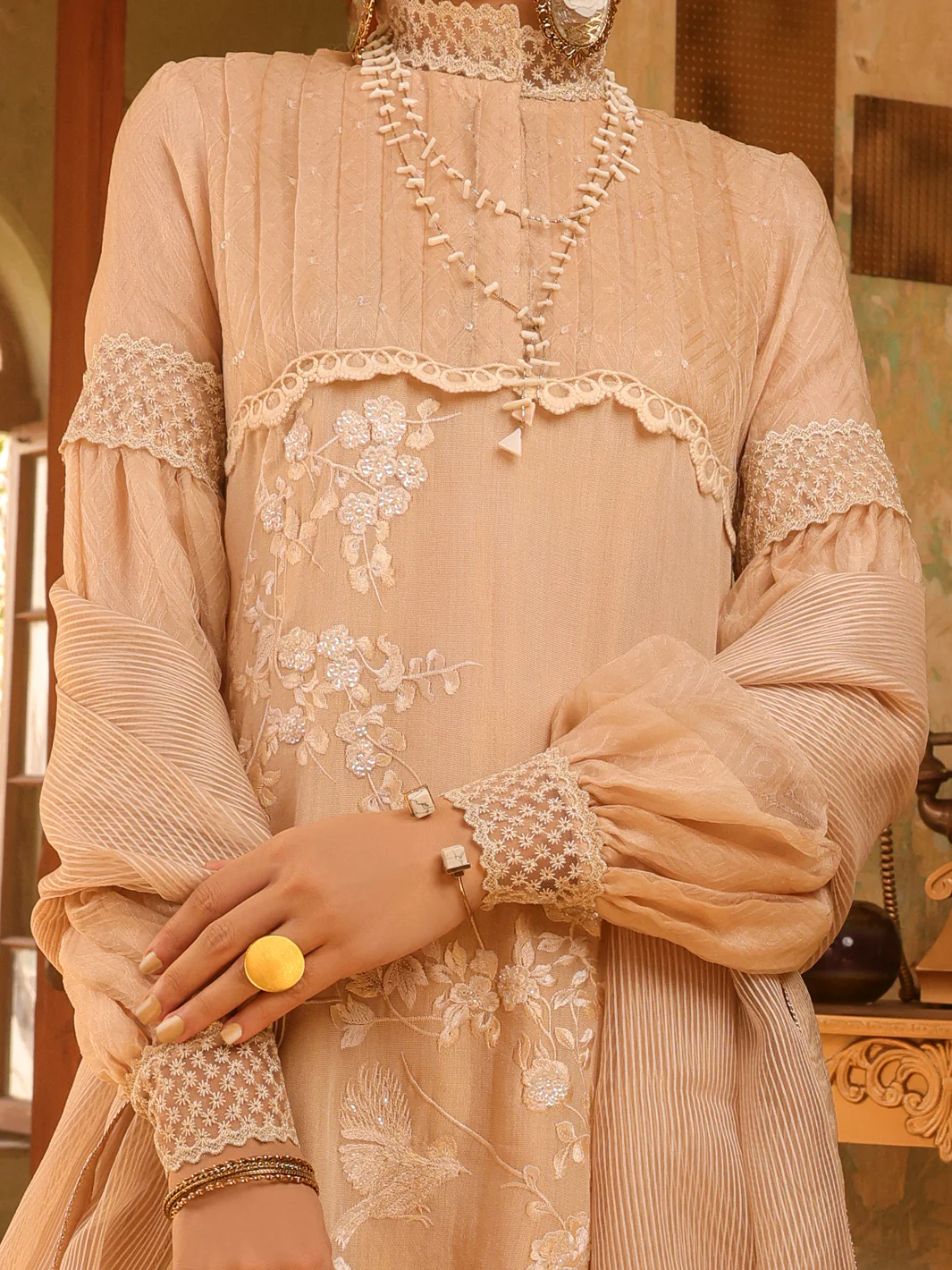 Beige Mesuri 3Pc Unstitched - ALP-3PS-1290 - Image 4