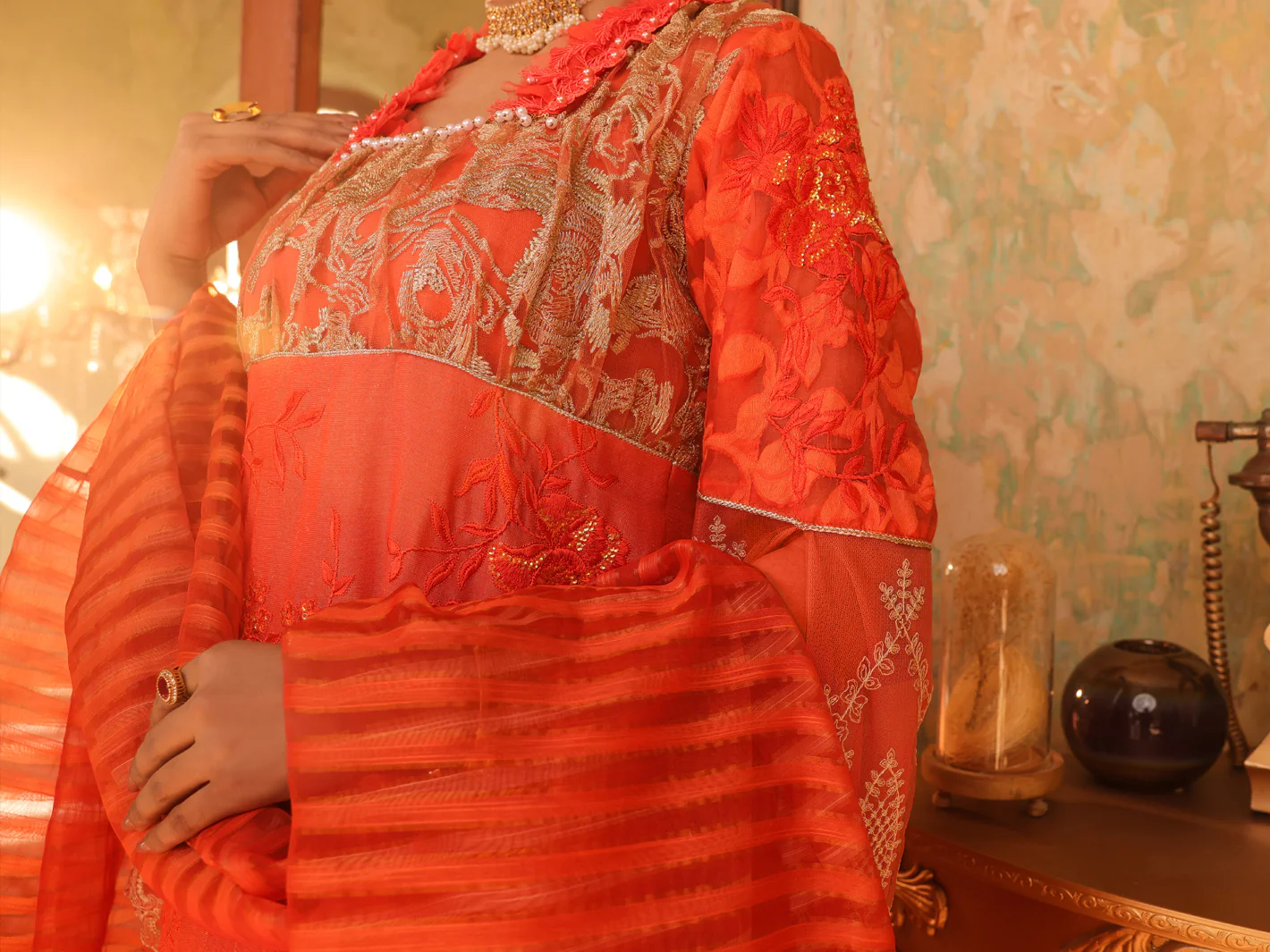 Orange Mesuri 3Pc Unstitched - ALP-3PS-1292 - Image 3