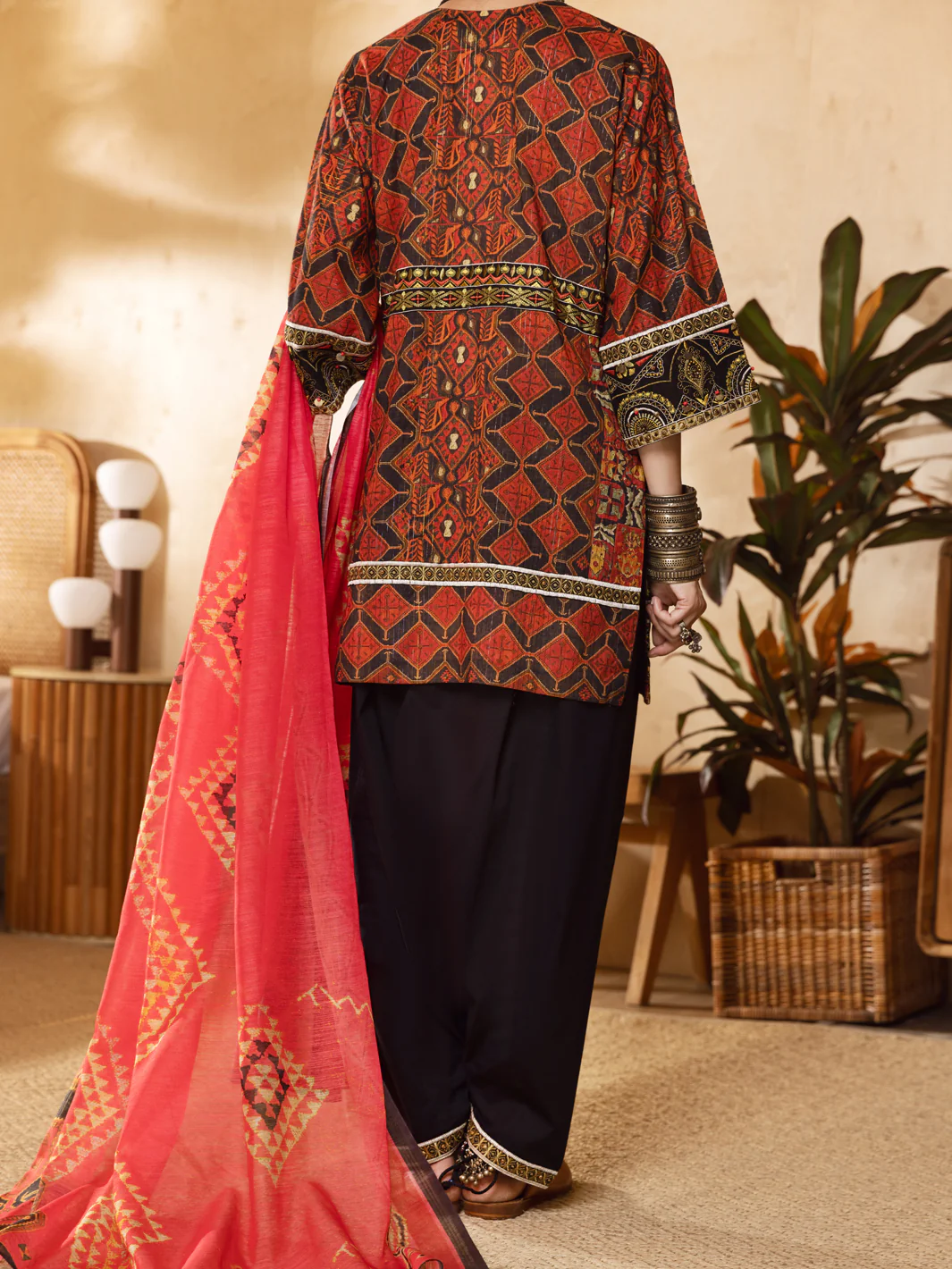 Red Lurex Jacquard 3Pc Unstitched - ALP-3PS-1300 - Image 2
