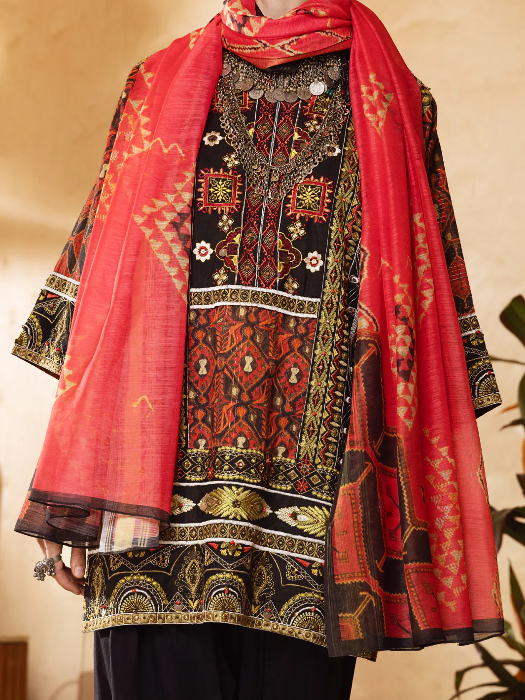 Red Hand-Woven Lurex 3Pc Stitched - ALP-3PS-1300 - Image 5