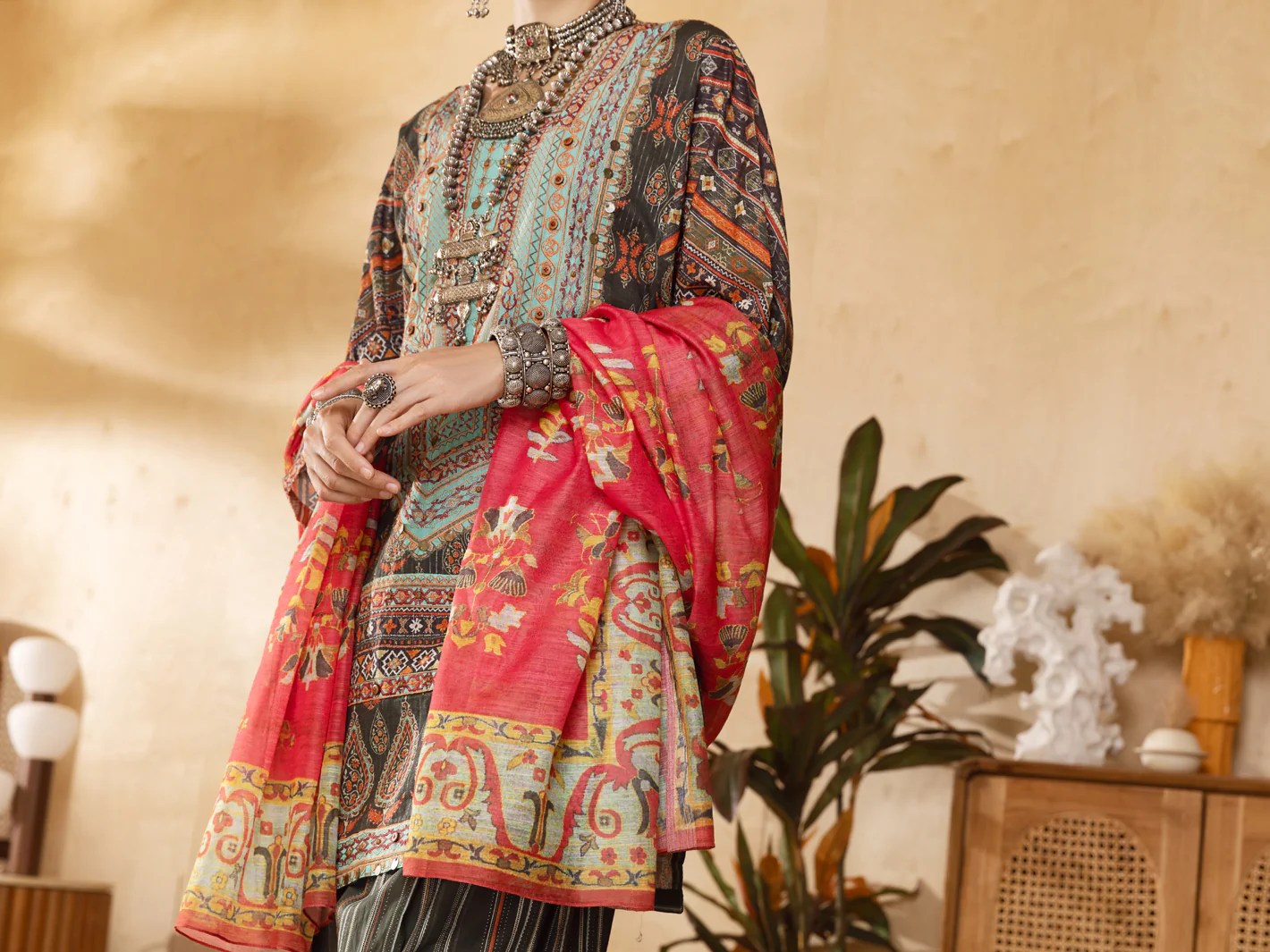 Green Lurex Jacquard 3Pc Unstitched - ALP-3PS-1302 - Image 3