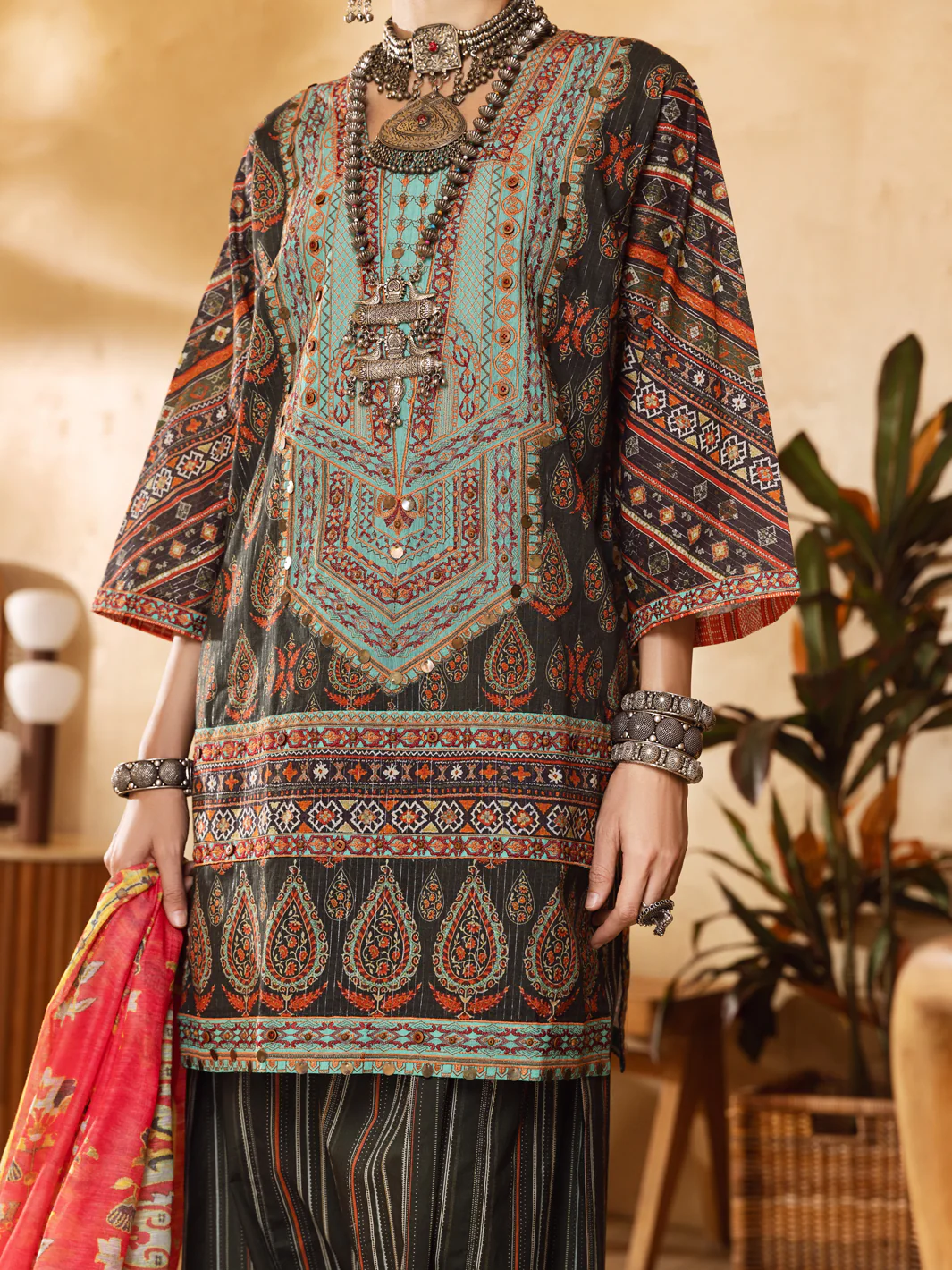 Green Lurex Jacquard 3Pc Unstitched - ALP-3PS-1302 - Image 4