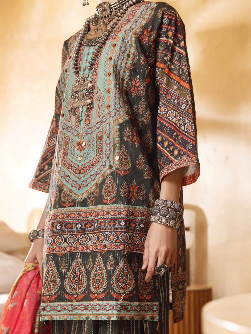 Green Lurex Jacquard 3Pc Unstitched - ALP-3PS-1302 - Image 6