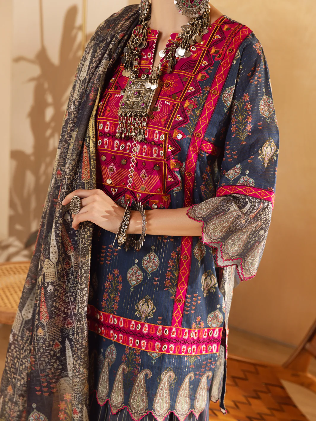 Blue Lurex Jacquard 3Pc Unstitched - ALP-3PS-1303 - Image 2