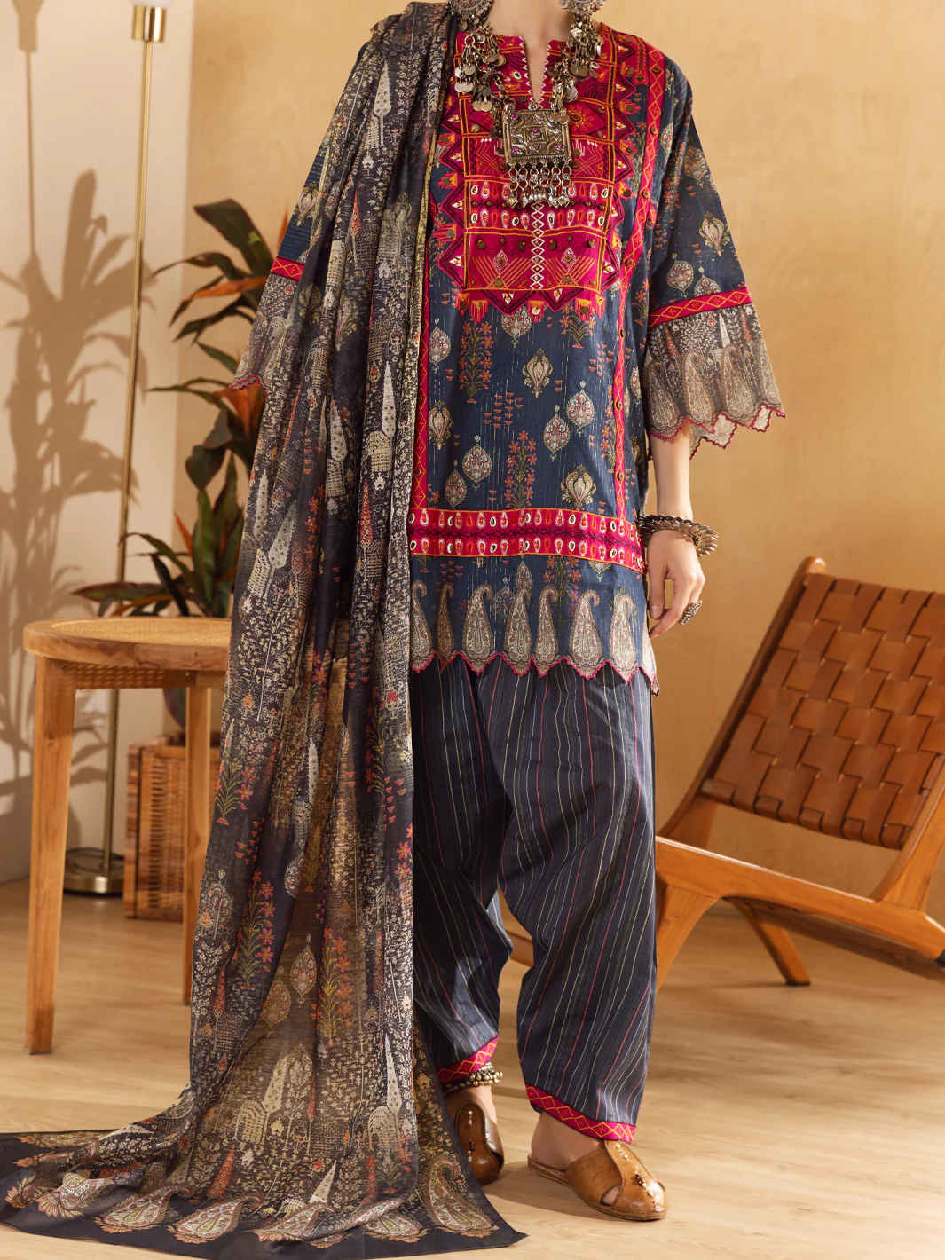 Blue Hand-Woven Lurex 3Pc Stitched - ALP-3PS-1303 - Image 5