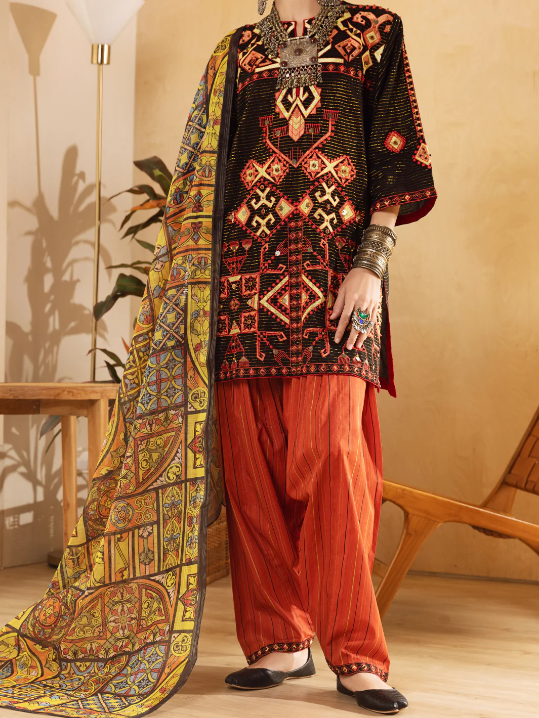 Black Lurex Jacquard 3Pc Unstitched - ALP-3PS-1304 - Image 2