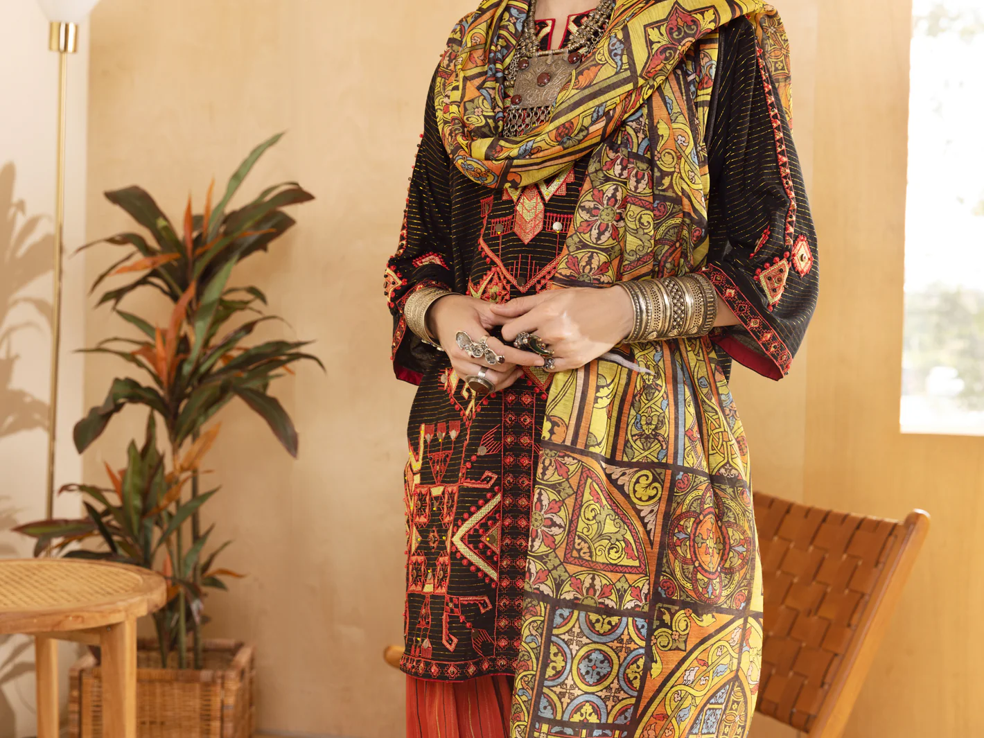 Black Lurex Jacquard 3Pc Unstitched - ALP-3PS-1304 - Image 3
