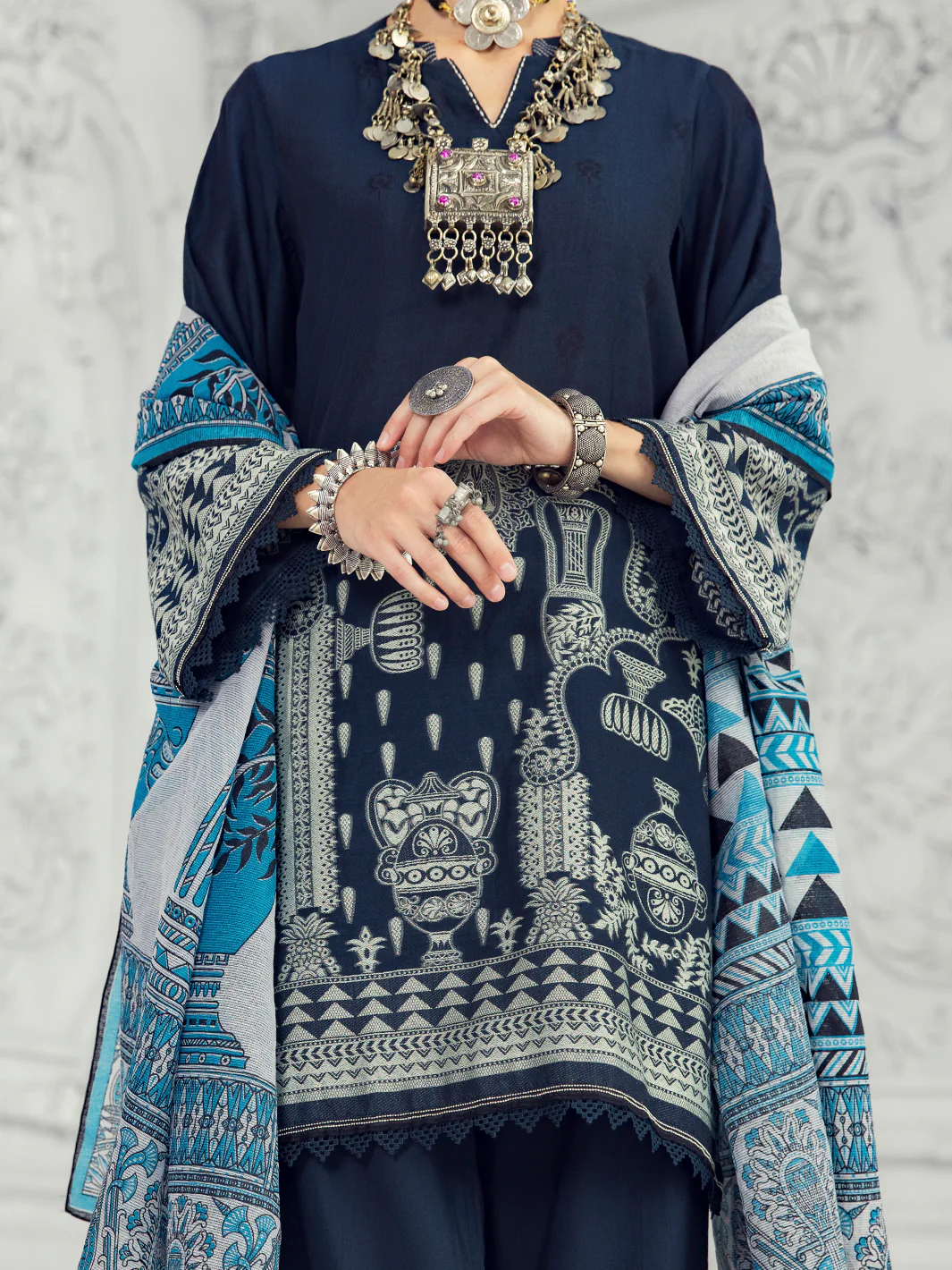 Dark Grey Cotton Jacquard 3Pc Unstitched - ALP-3PS-1309 - Image 6