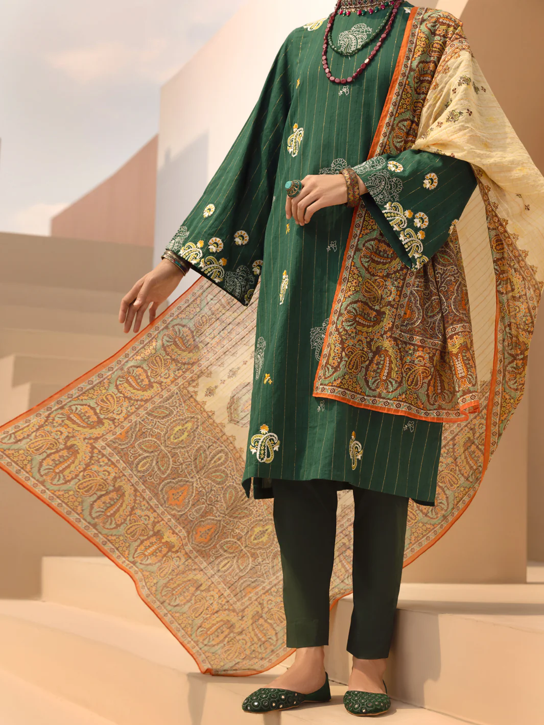 Dark Green Dobby 3Pc Unstitched - ALP-3PS-1311