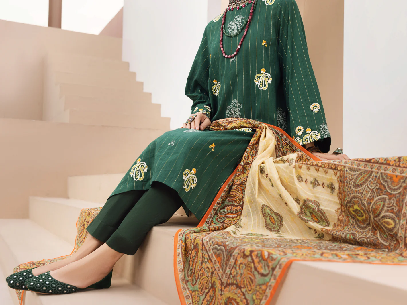 Dark Green Dobby 3Pc Unstitched - ALP-3PS-1311 - Image 3