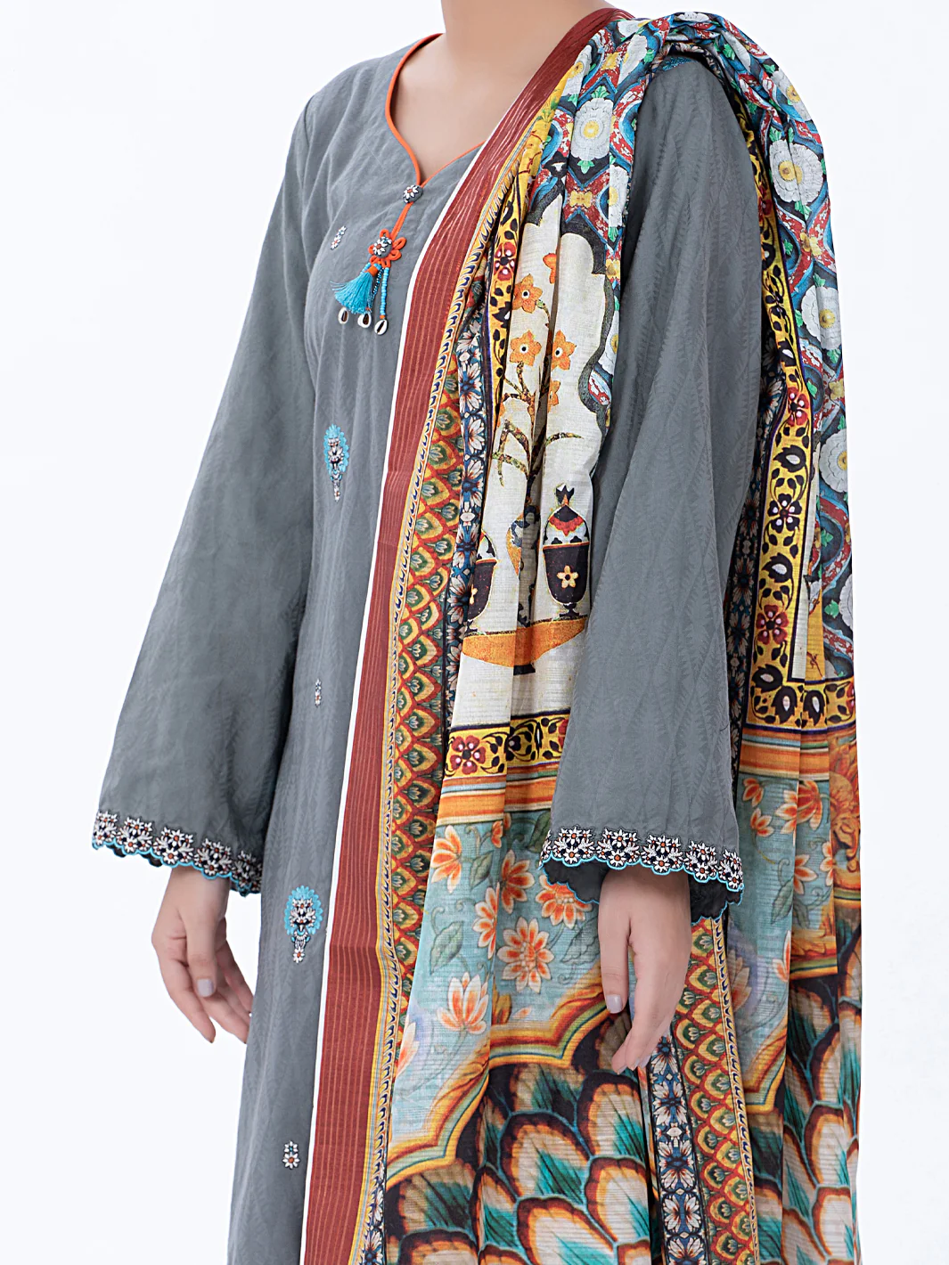 Grey Jacquard 3Pc Unstitched - ALP-3PS-1315 - Image 3