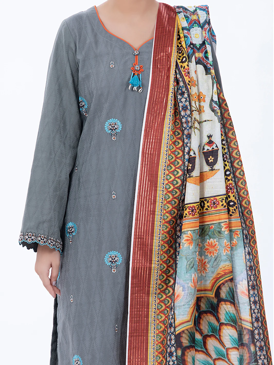 Grey Jacquard 3Pc Unstitched - ALP-3PS-1315 - Image 5