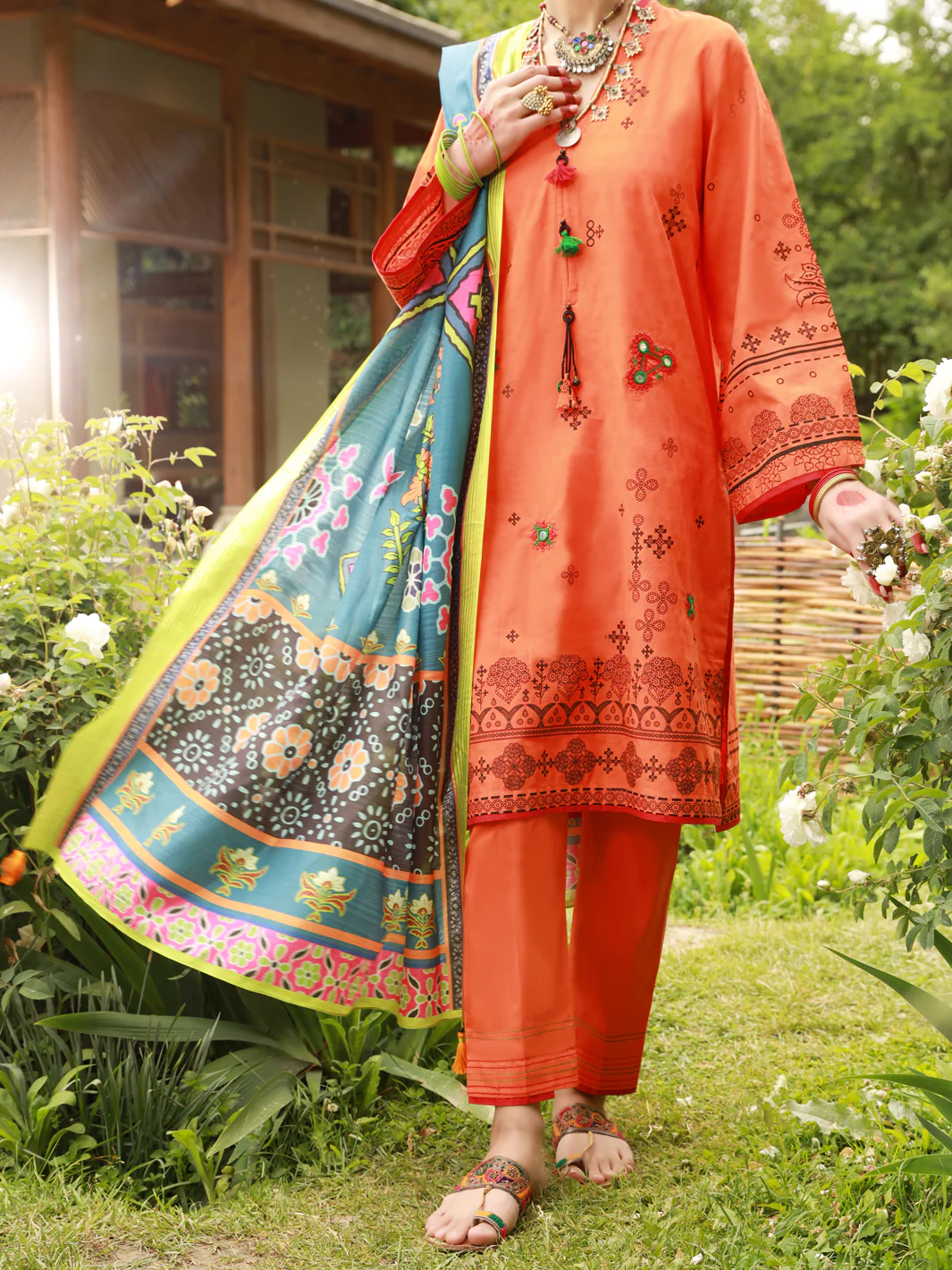 Orange Jacquard 3Pc Unstitched - ALP-3PS-1384