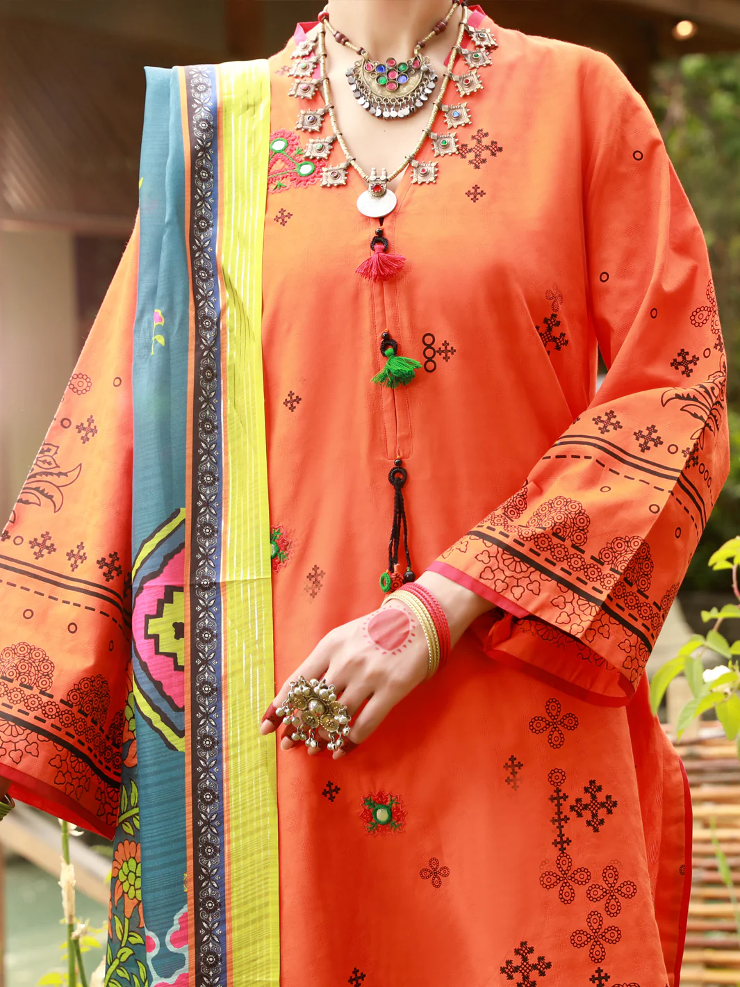 Orange Jacquard 3Pc Unstitched - ALP-3PS-1384 - Image 3