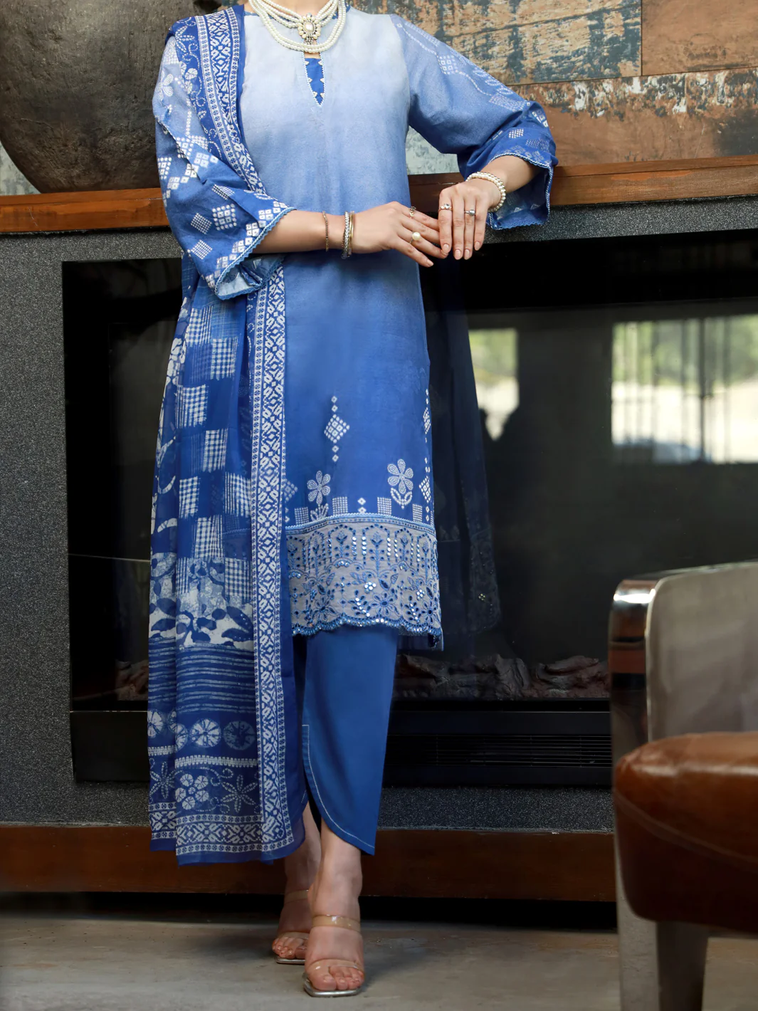 Blue Jacquard 3Pc Stitched - ALP-3PS-1390