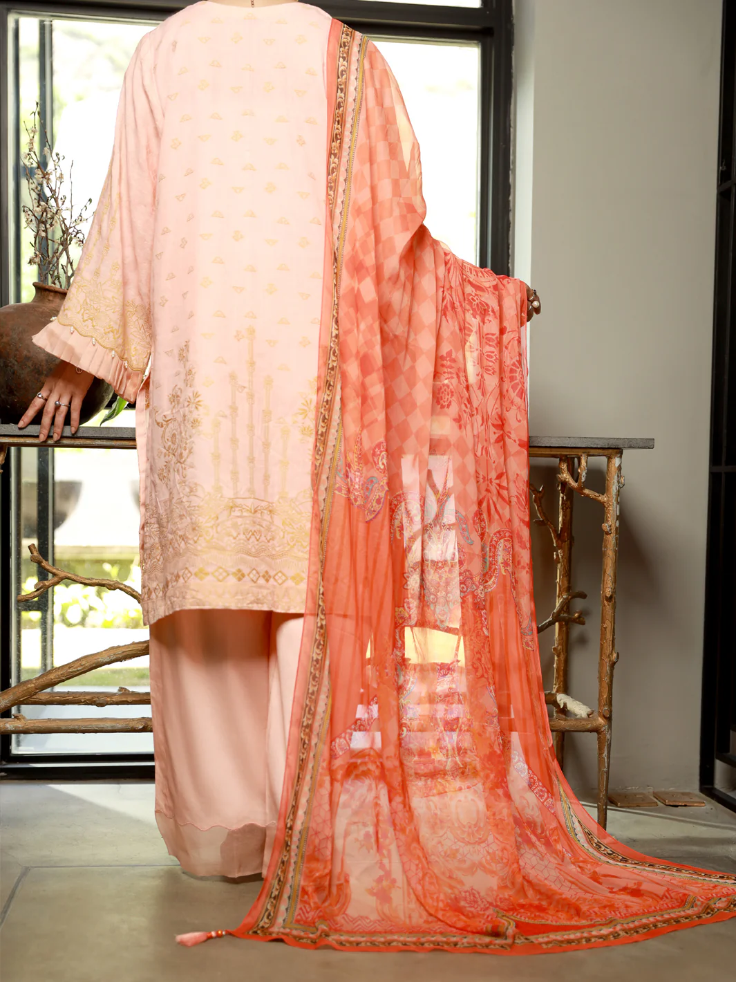 Pink Jacquard 3Pc Stitched - ALP-3PS-1393 - Image 2