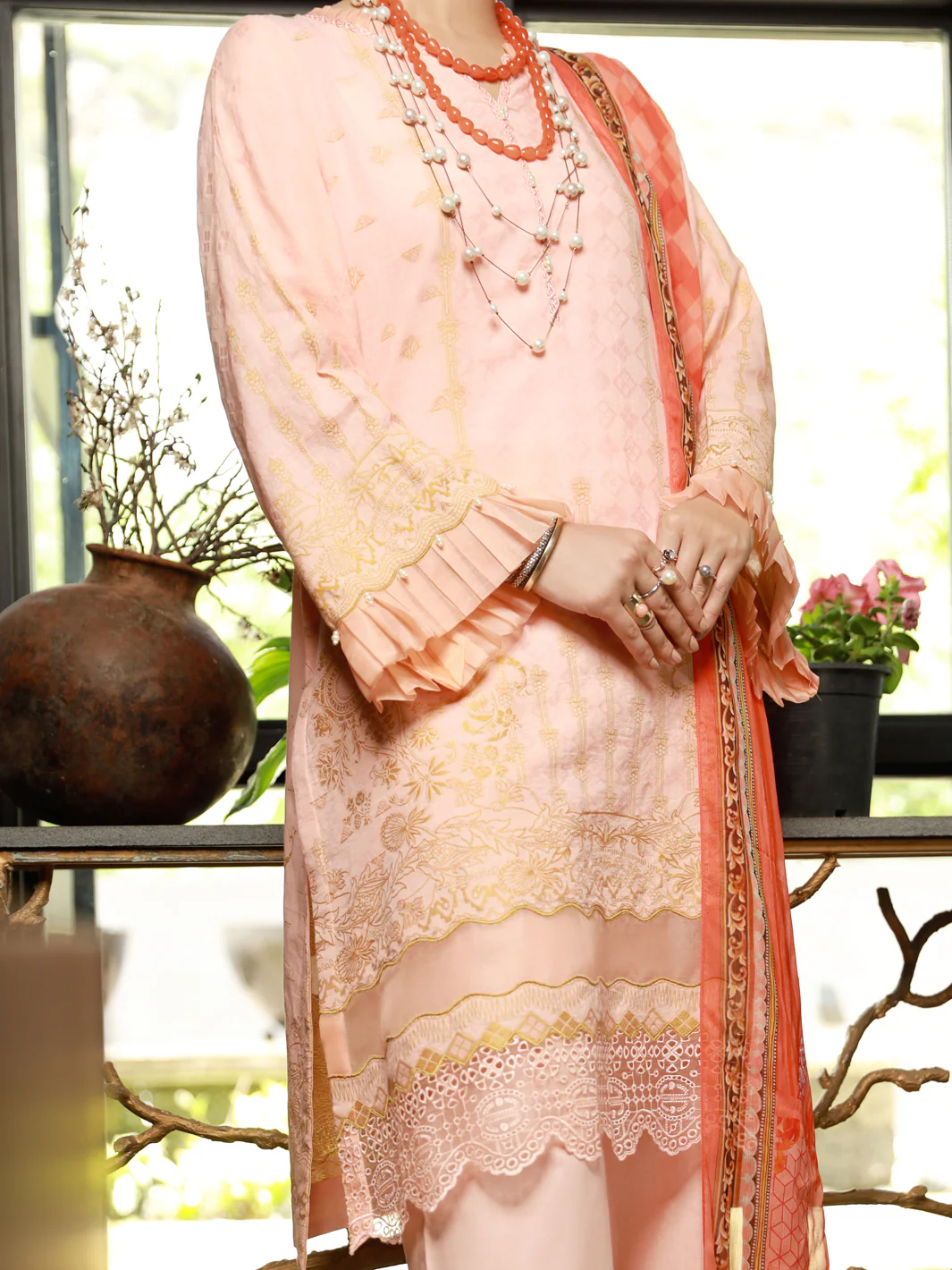 Pink Jacquard 3Pc Stitched - ALP-3PS-1393 - Image 4