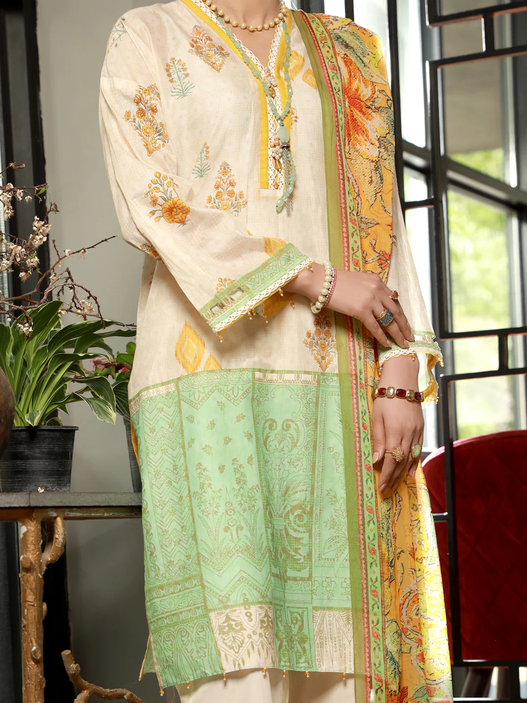Peach Lawn 3Pc Stitched - ALP-3PS-1396 - Image 2