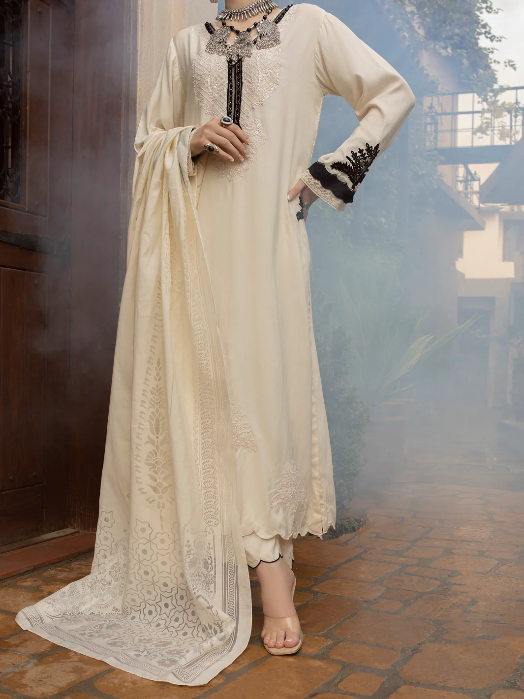 Off White Viscose 3Pc Stitched - ALP-3PS-1402