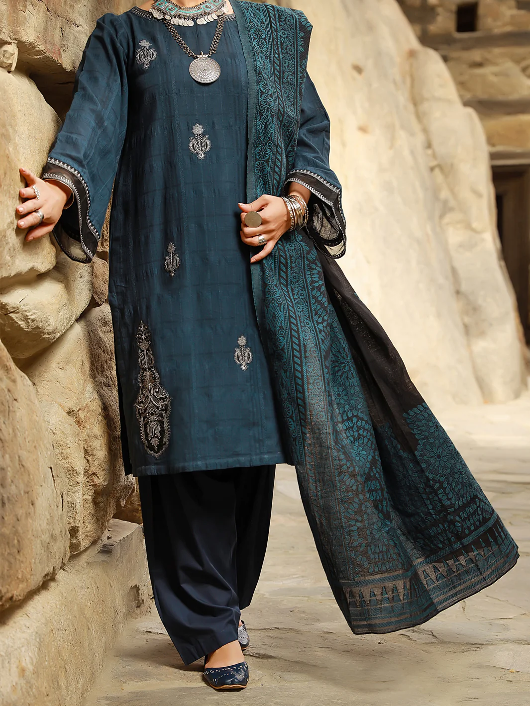 Charcoal Jacquard 3Pc Unstitched - ALP-3PS-1411