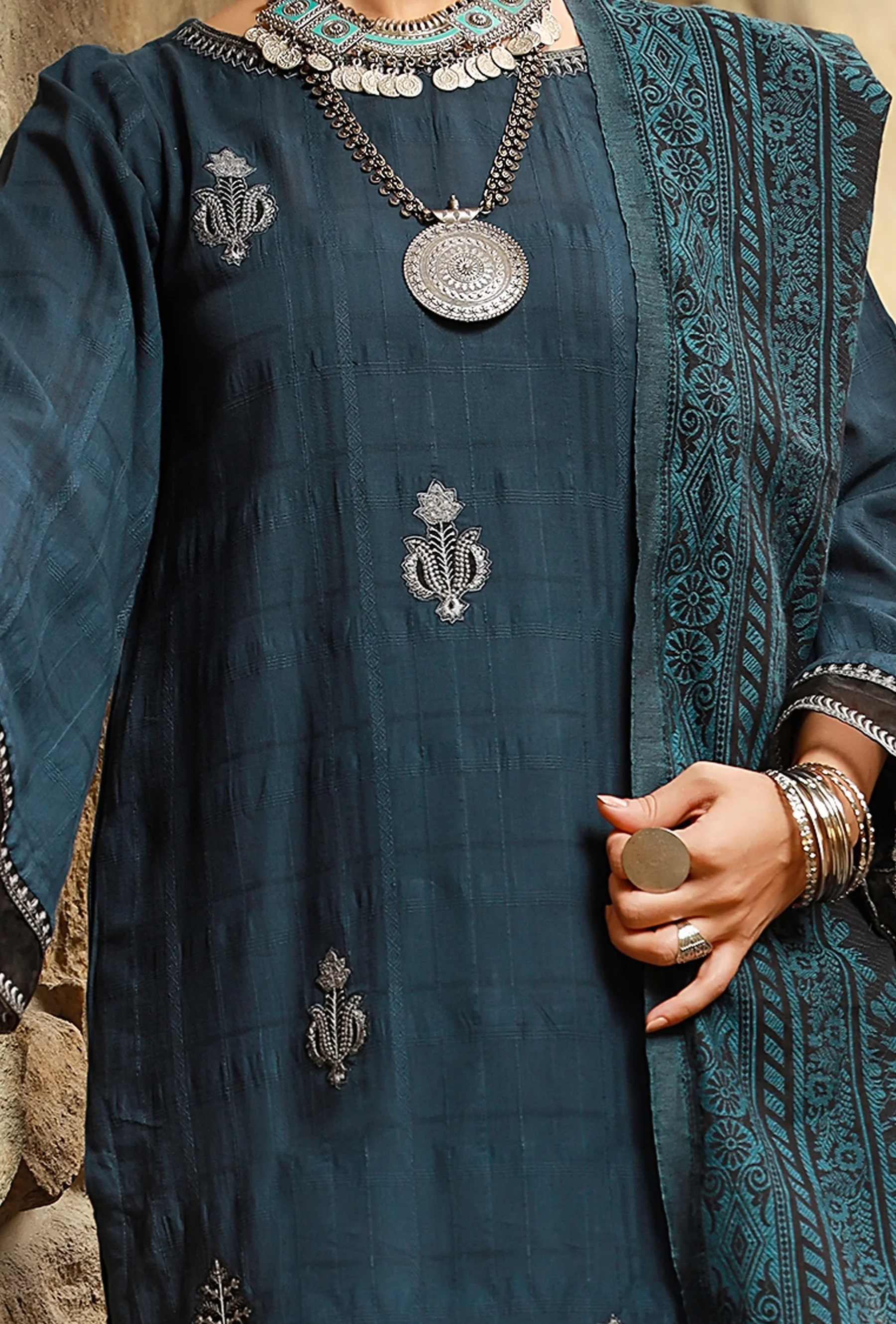 Charcoal Jacquard 3Pc Stitched - ALP-3PS-1411 - Image 4