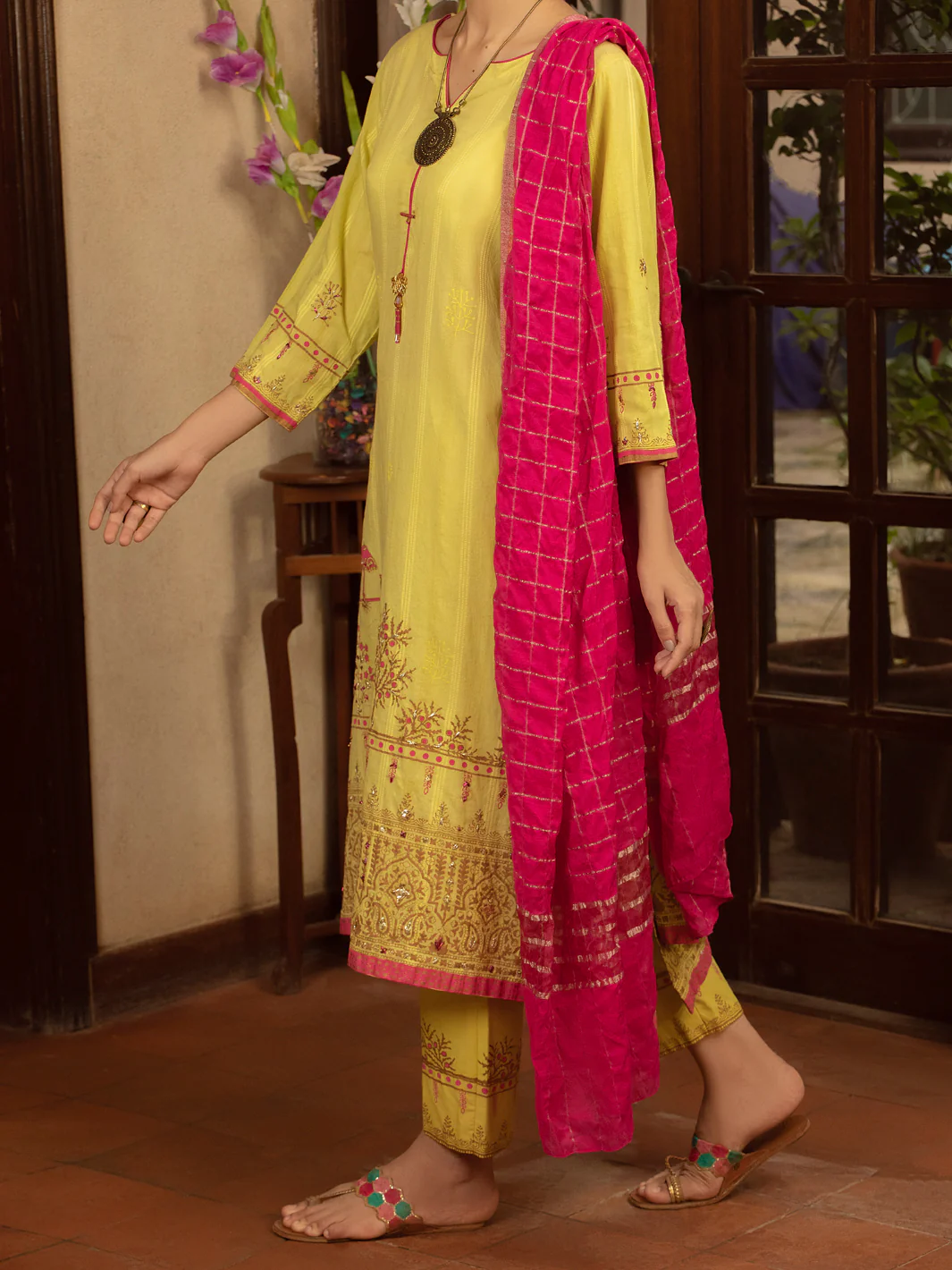 Lime Green Jacquard 3Pc Stitched - ALP-3PS-1434 - Image 4