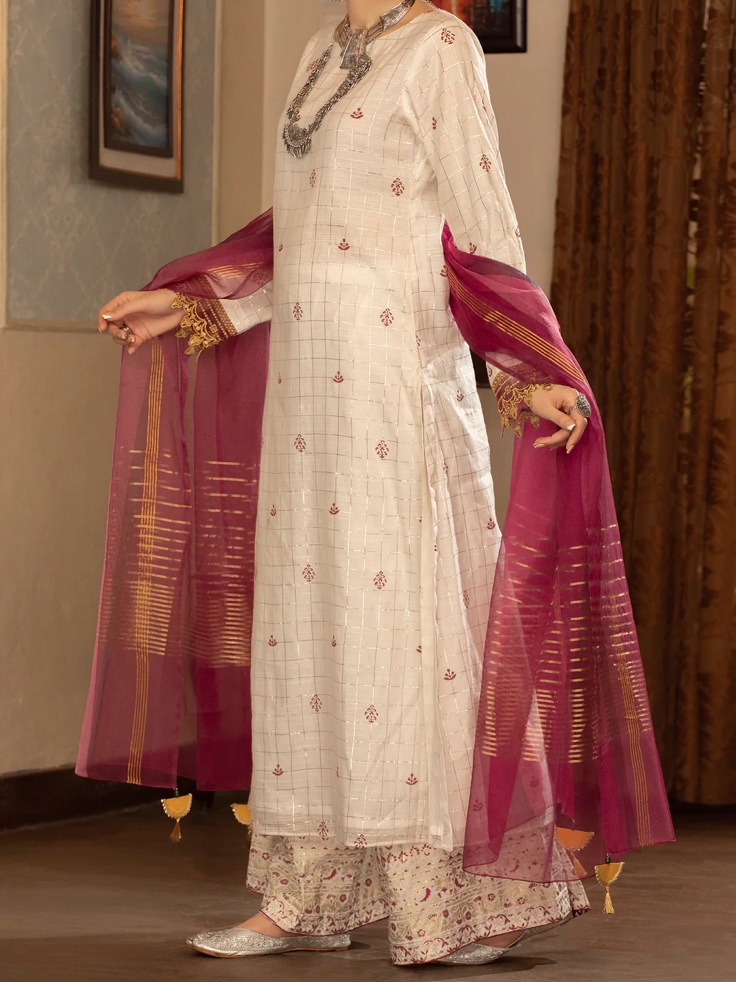 Off White 3Pc Stitched - ALP-3PS-1436 - Image 4