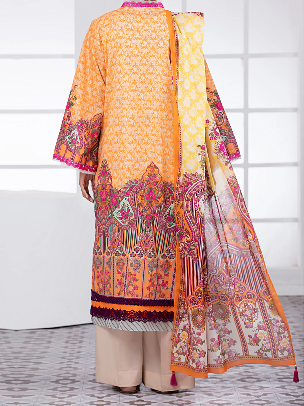 Orange Lawn 3Pc Unstitched - ALP-3PS-1475 - Image 2