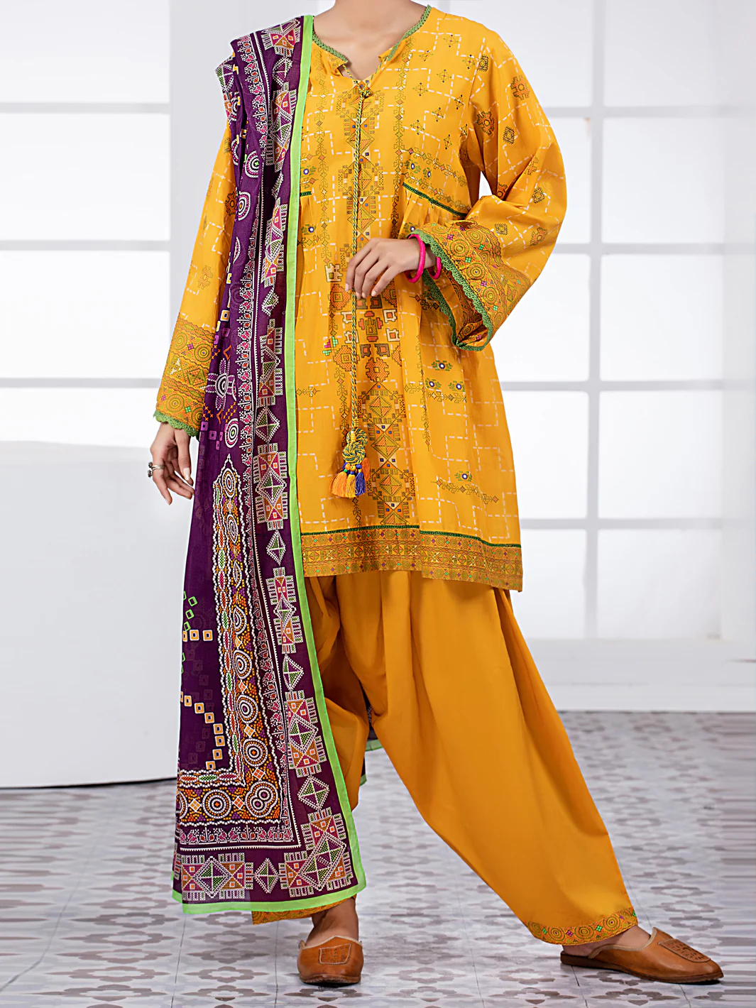 Yellow Lawn 3Pc Unstitched - ALP-3PS-1492