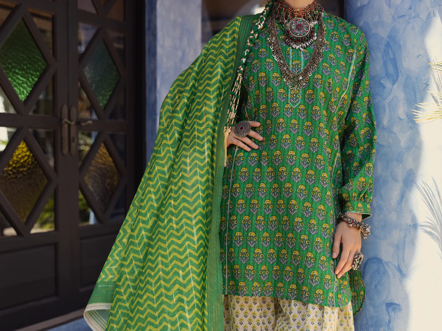 Green Dobby Jacquard 3Pc Unstitched - ALP-3PS-1502 - Image 3