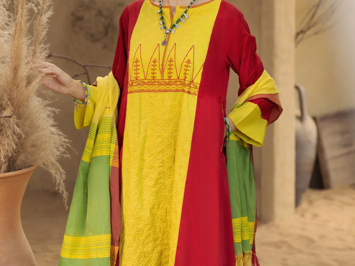 Red-Yellow 3Pc Unstitched - ALP-3PS-1581 - Image 3