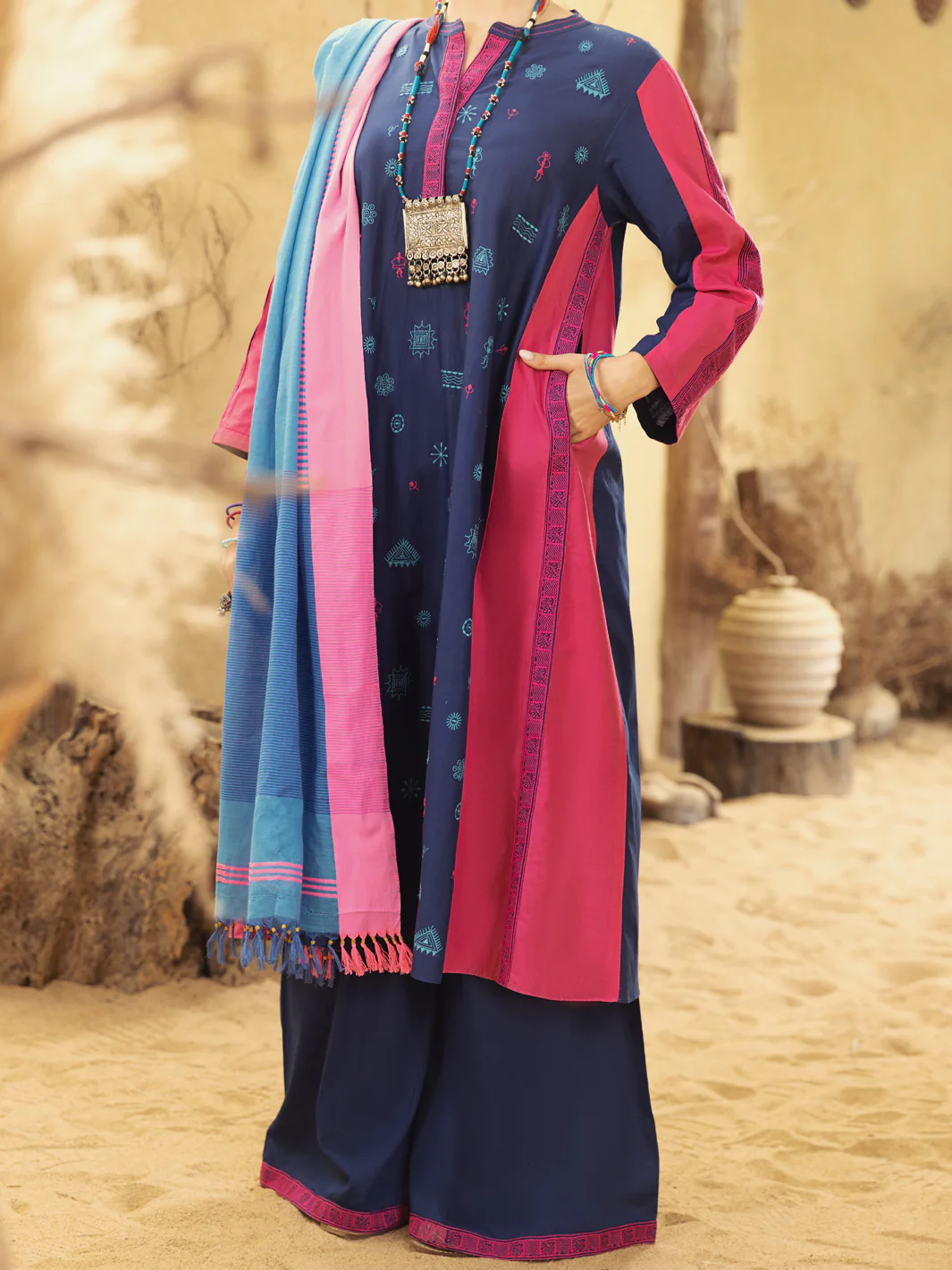 Blue-Pink 3Pc Stitched - ALP-3PS-1582 - Image 3