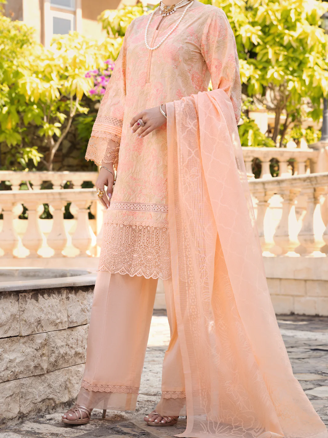 Peach Schiffli Lawn 3Pc Unstitched - ALP-3PS-1589