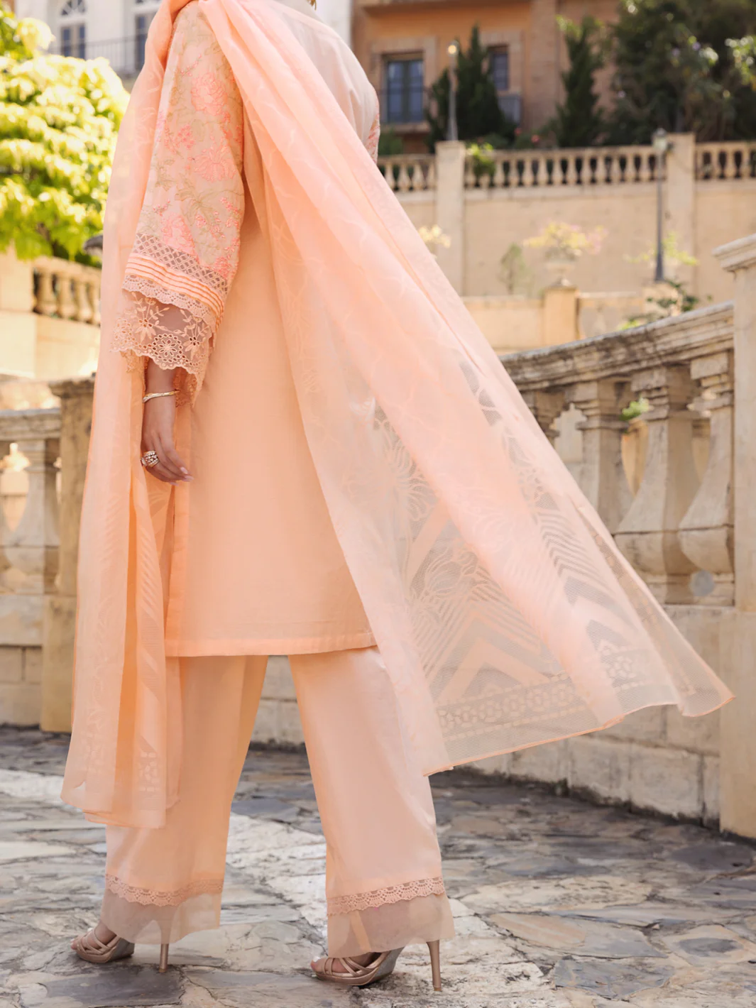 Peach Schiffli Lawn 3Pc Unstitched - ALP-3PS-1589 - Image 2