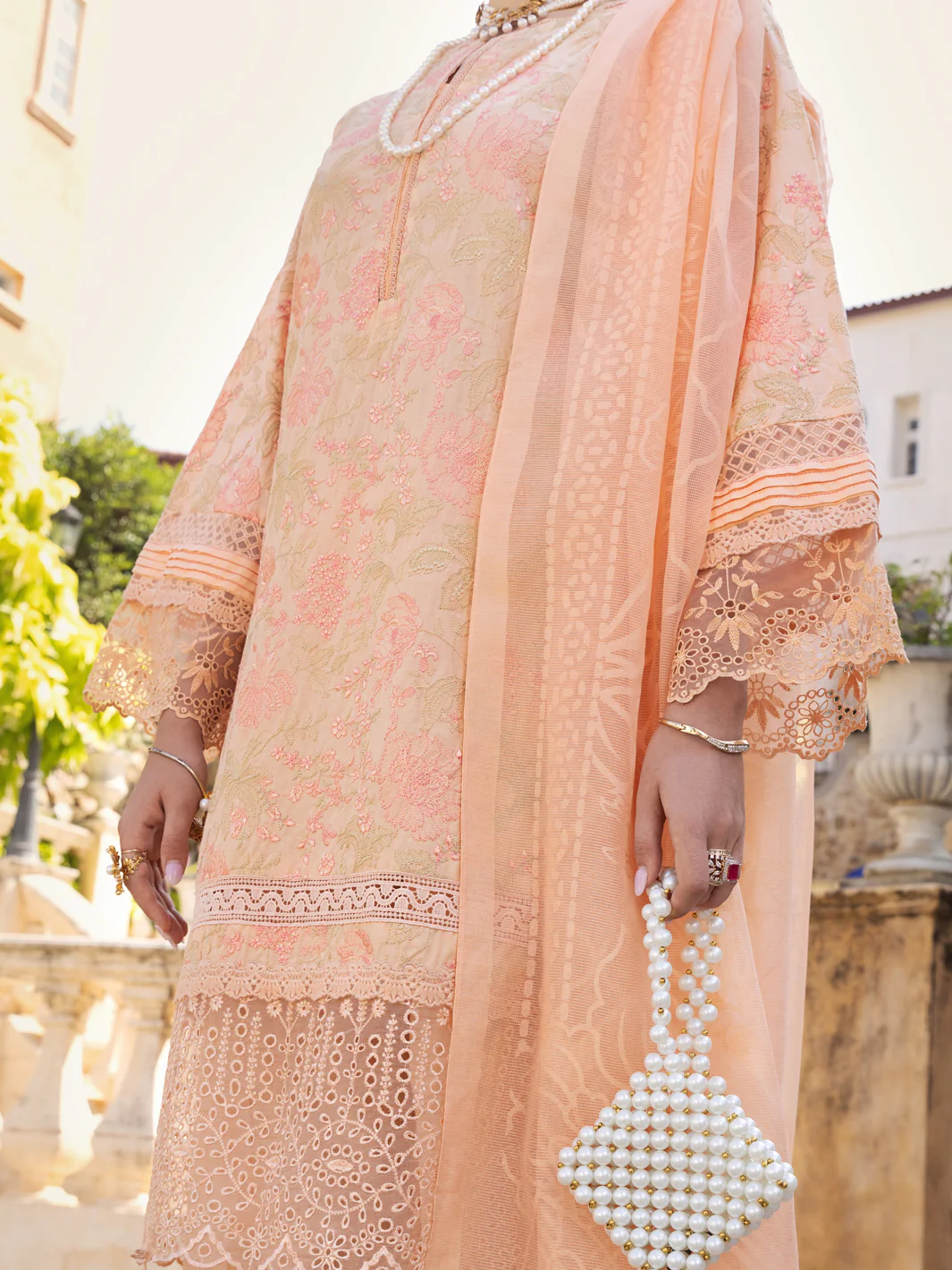 Peach Schiffli Lawn 3Pc Unstitched - ALP-3PS-1589 - Image 3